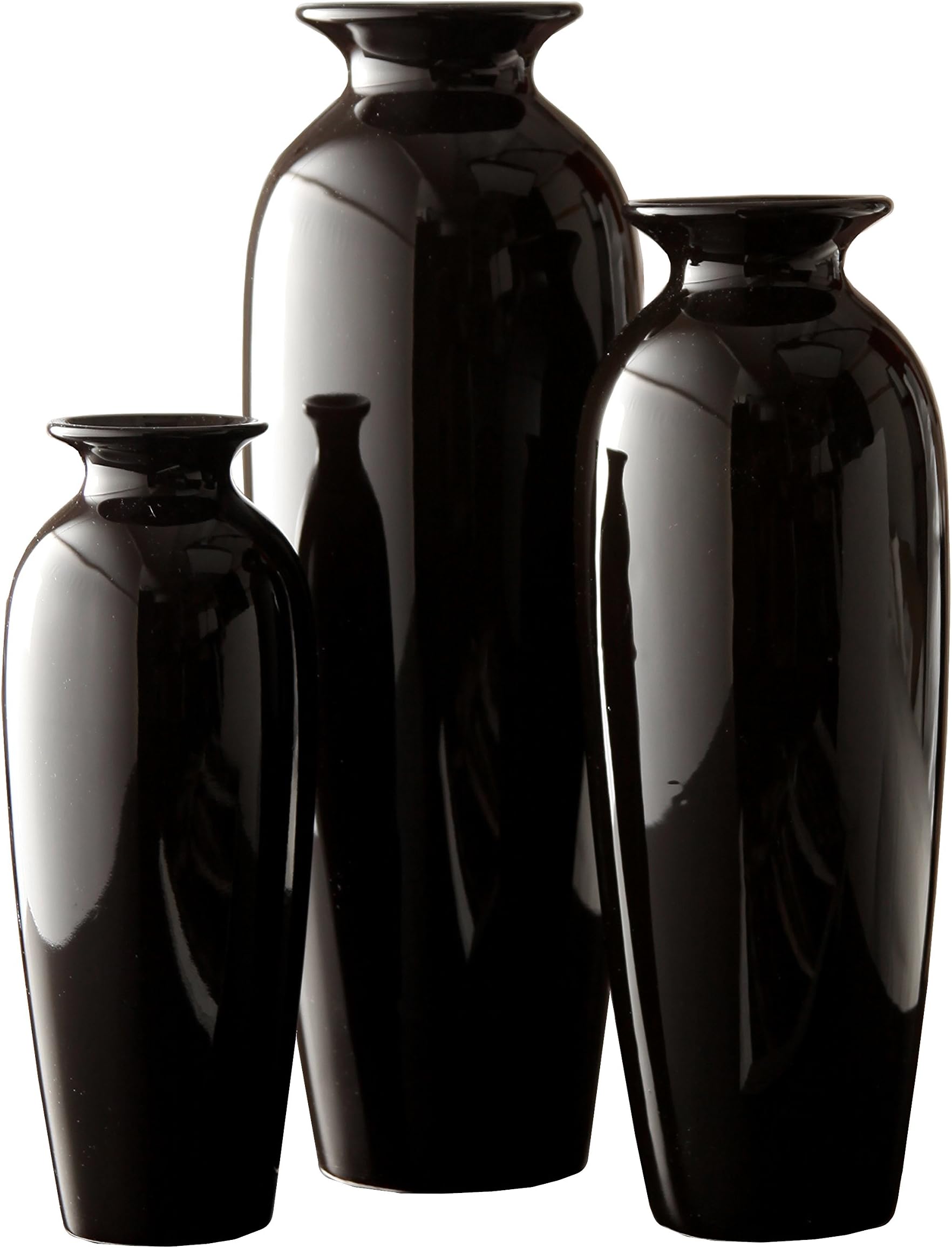 Hosley Set of 3 Black Ceramic Vases. Ideal Gift for Wedding or Special Occasions for Use in Home Office Decor Spa Aromatherapy Settings O9