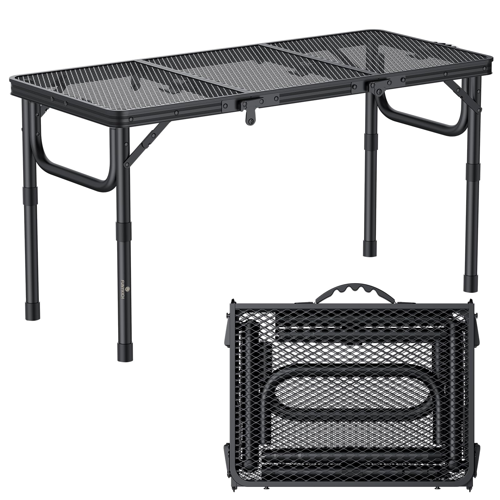 FUNYKICH Table Pliante d'Extérieur 87x40cm Aluminium Léger Capacité 30kg Noir