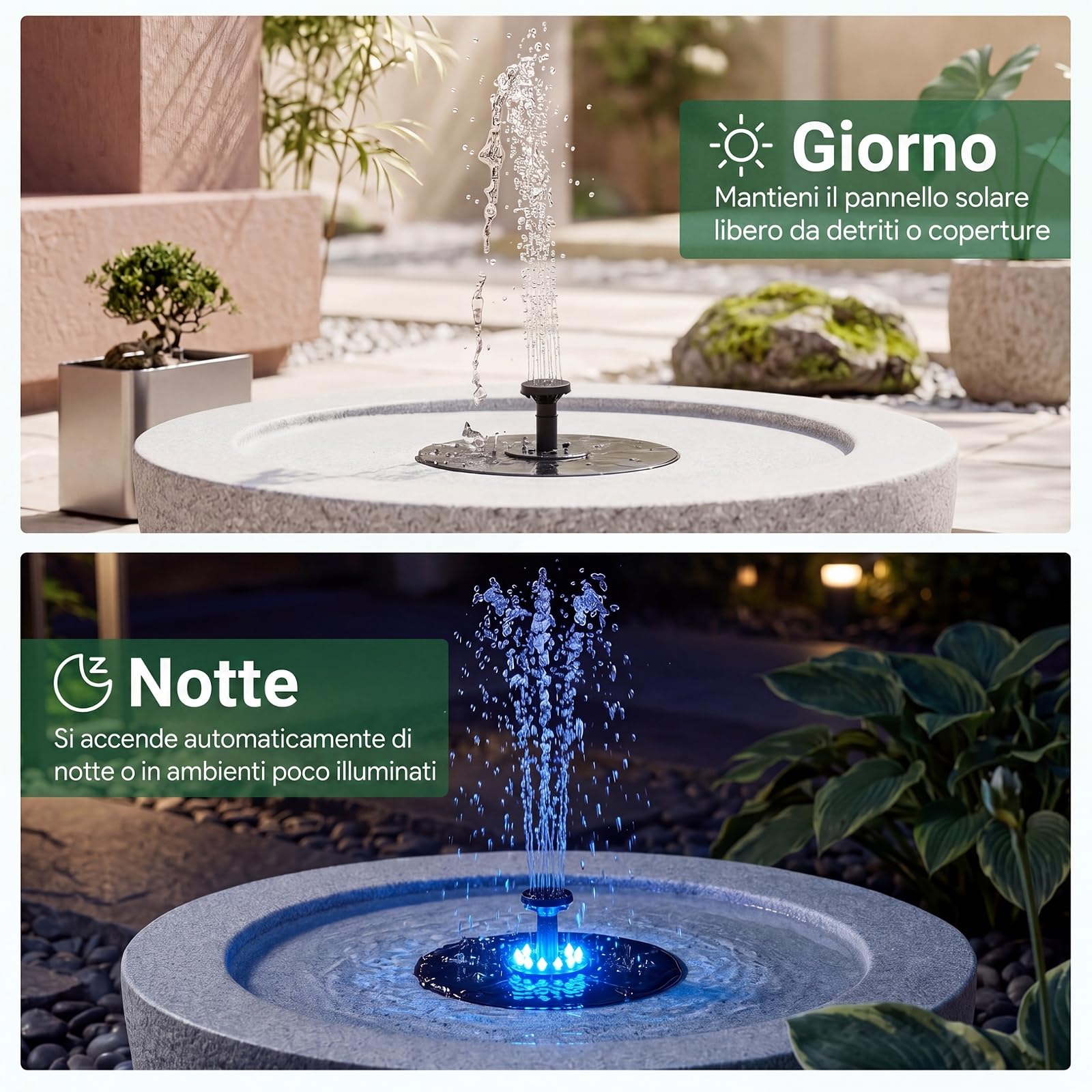 COSTWAY Fontana Solare da Giardino, Set di Fontana Solare da Esterno con Vasca Grande, 12 Luci a LED e 4 Ugelli Sostituibili, Fontanella Decorativa in Resina per Terrazze e Cortile, 50 x 50 x 25 cm