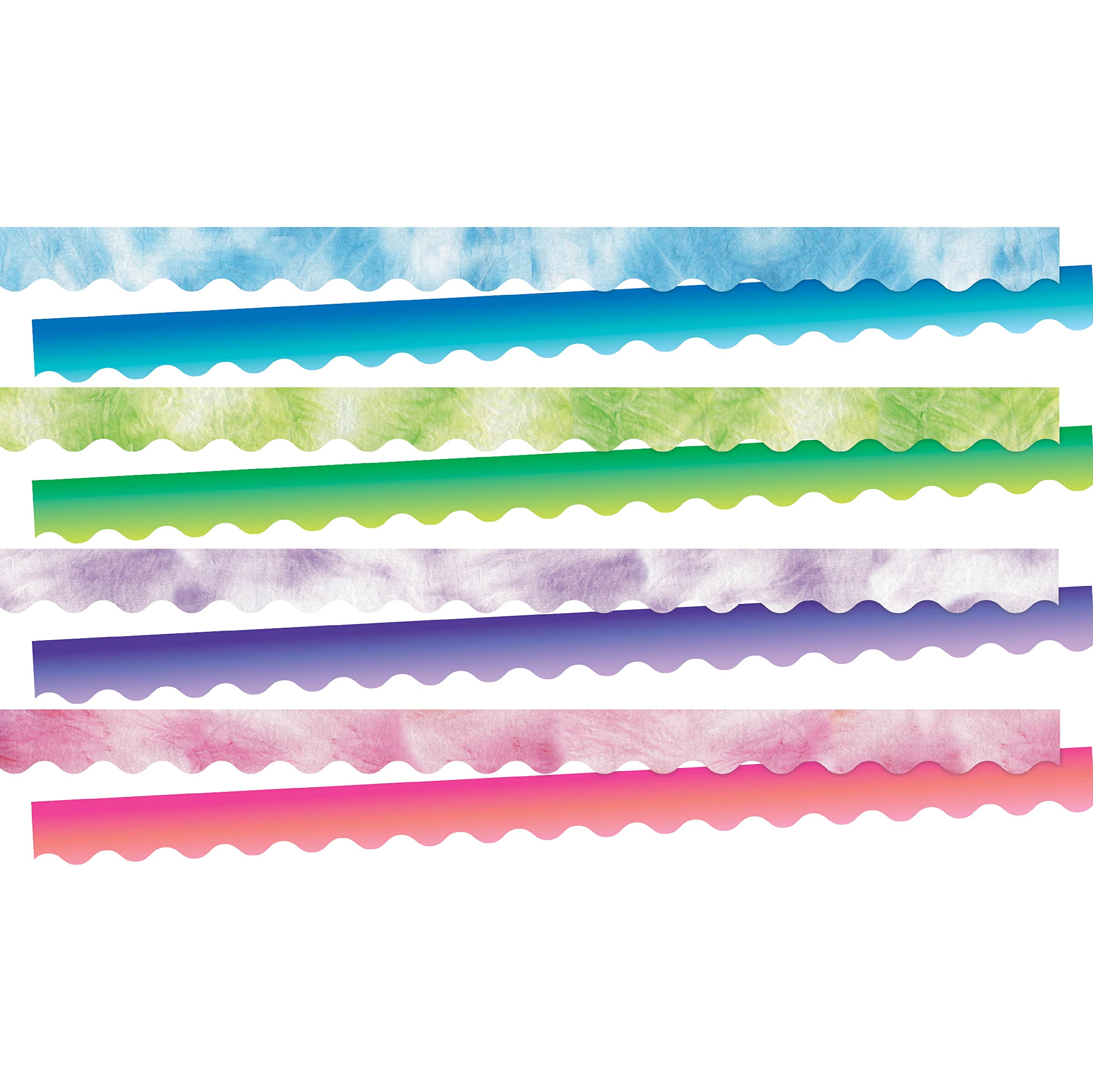 Bordures festonnées réversibles tie-dye et dégradé ombré de 43 mètres au total, lot multicolore