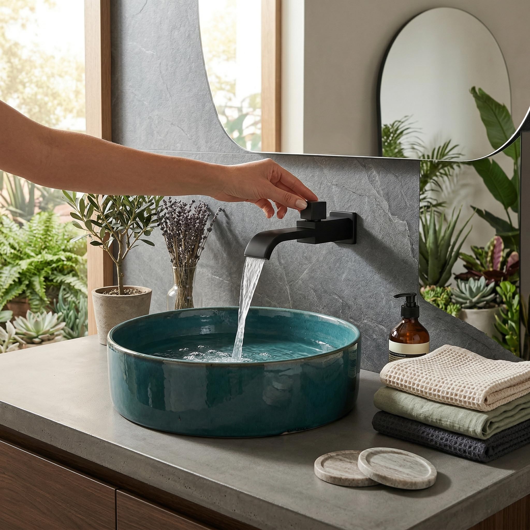 Rubinetto Lavabo a Parete G1/2, Miscelatore Singolo per Lavabo con Effetto Cascata, Rubinetto da Parete in Ottone Massiccio Finitura Cromo Resistente, Accessorio Bagno Freddo
