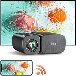 Tkisko Mini Projector, 5G WiFi Portable Movie Video Projector, 9000L 1080P HD Supported, Compatible with TV Stick Smartphone HDMI USB AV，for Ceiling/Home Theater/Gaming/Outdoor Camping