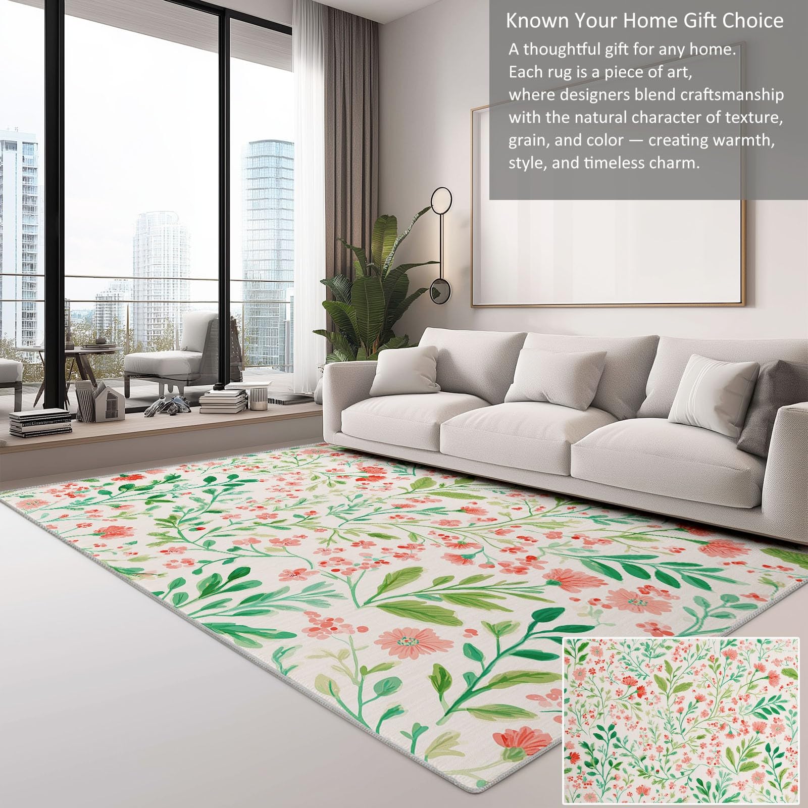 Tappeto per Donne e Adulti 140X200 CM Flanella Lavabile in Lavatrice, Antiscivolo, Anallergico, Casa Rurale Stile Botanico Floreale Cucina Soggiorno Tappeto
