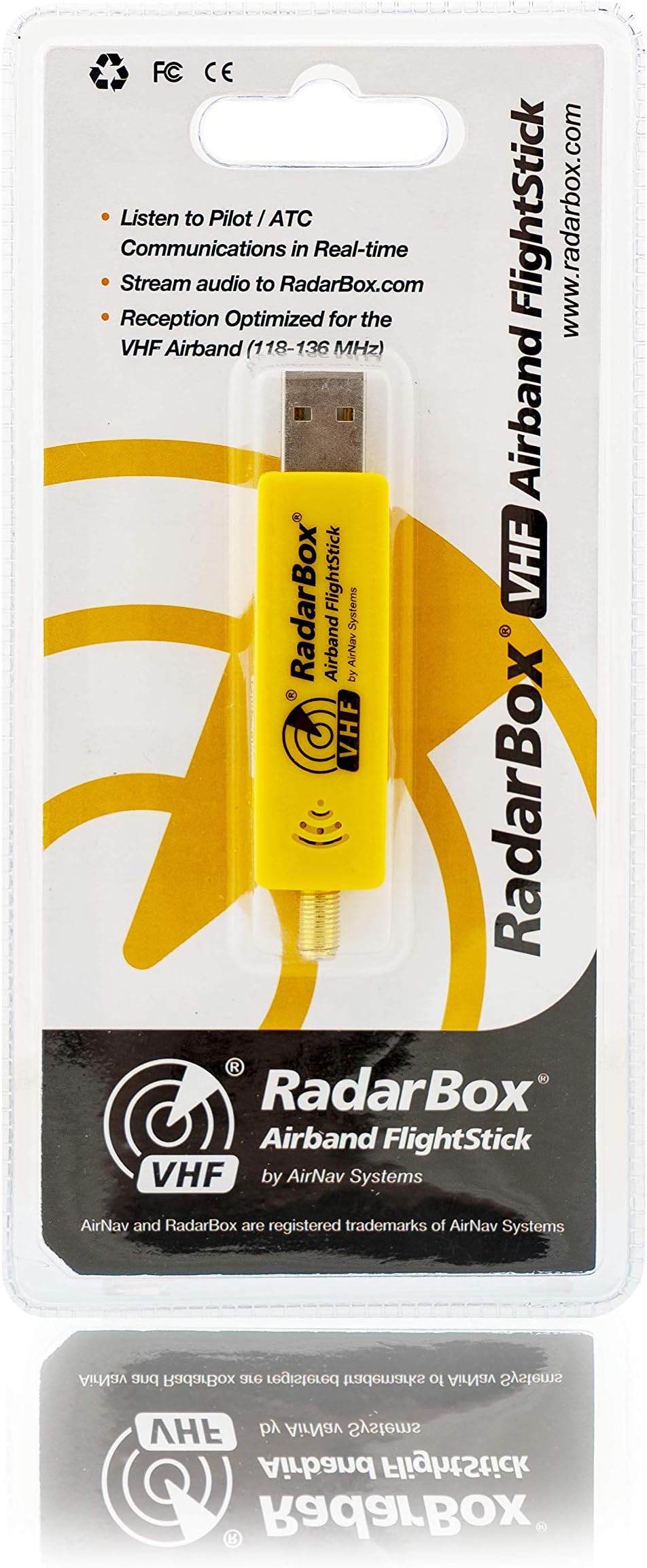 AirNav Radar FlightStick VHF - Airband USB Receiver with Integrated Filter, Amplifier and ESD Protection