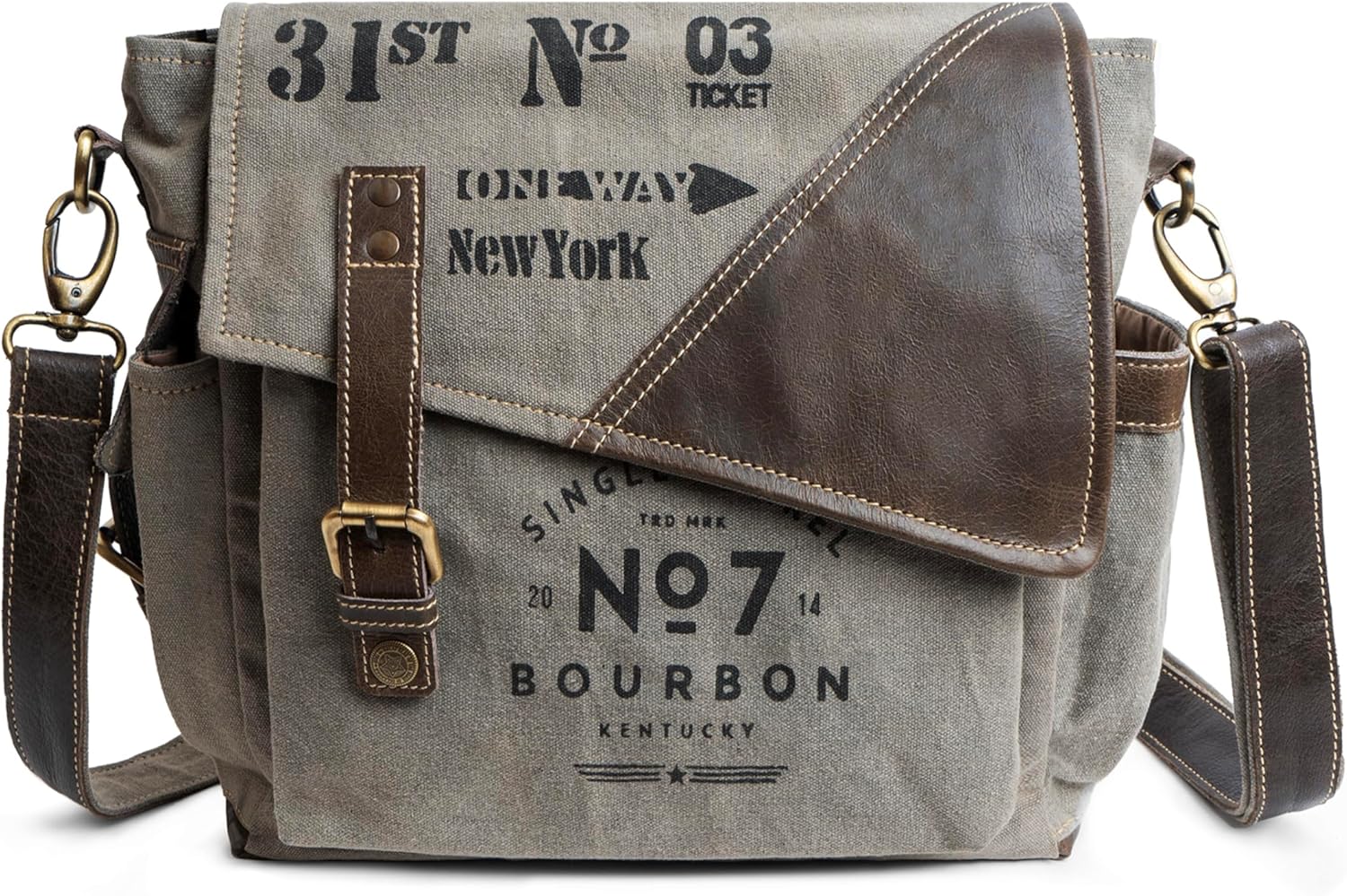 No7 Bourbon Crossbody Bag for Men & Women | Upcycled Vintage Canvas & Leather | Multi Pockets Bag | Hobo Bag