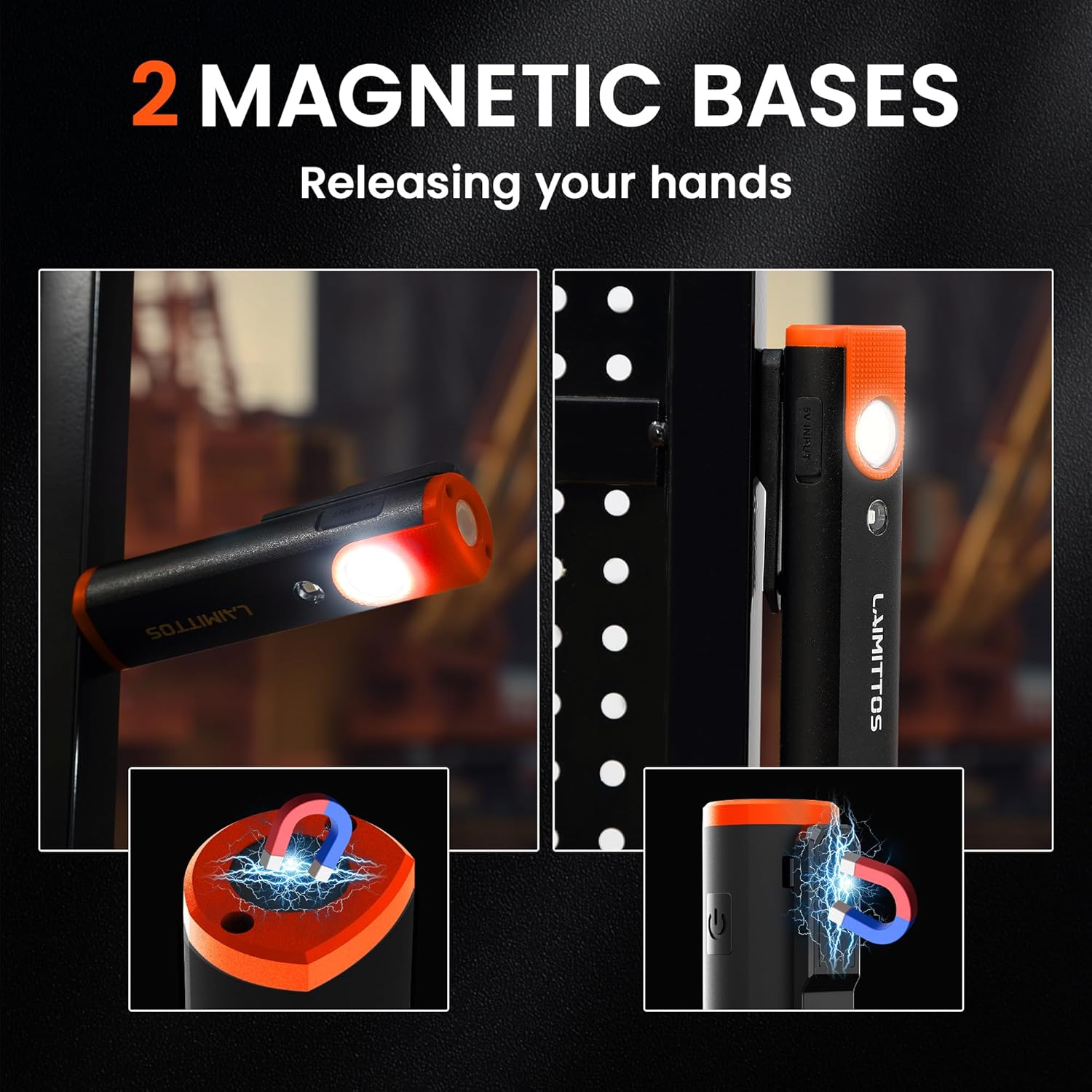 Pocket Mini Flashlight, Clip On Flashlight, Bright Rechargeable Magnetic Work Light Led & UV Work Light for Car Repairing Tool for Men, Orange