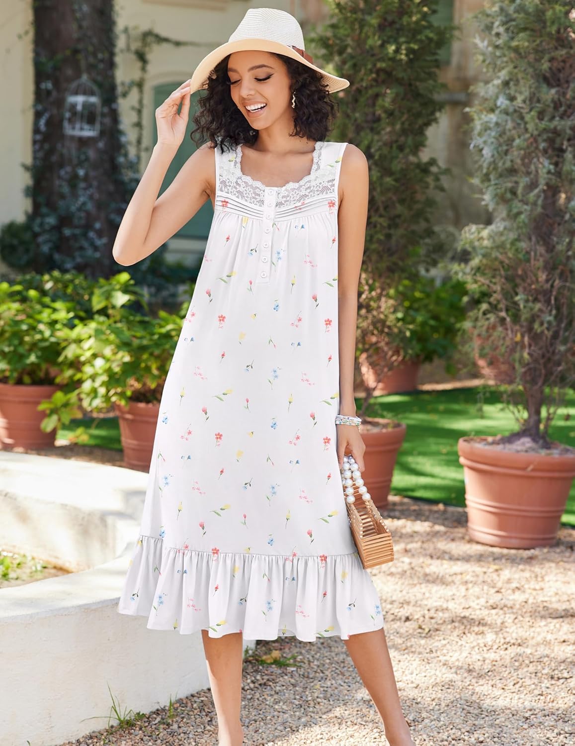 Ekouaer Nightgowns for Women Sleeveless Night Gown Victorian Sleep Shirt with Pockets Ladies Pajamas Lace Trim Sleepwear - Image 2