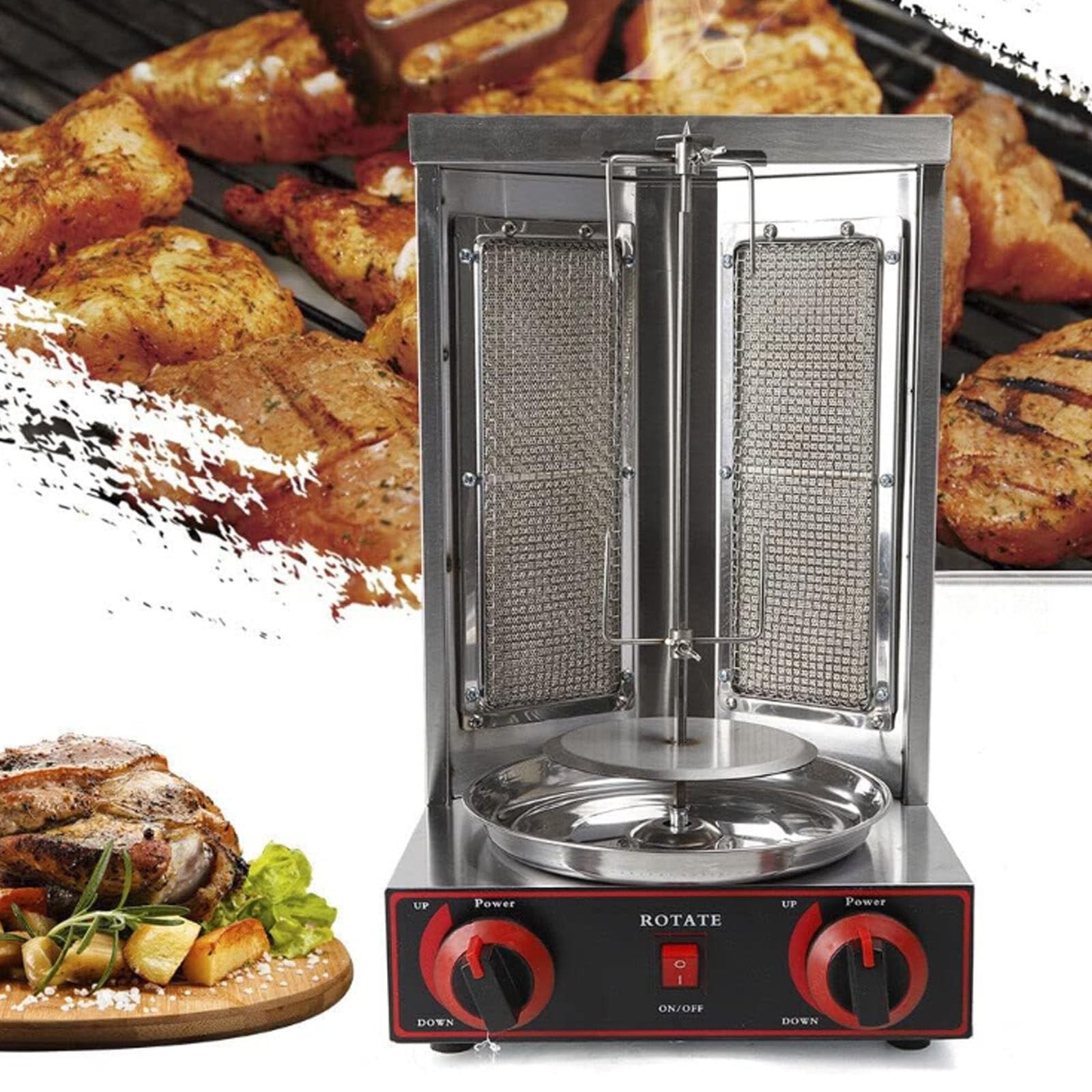 Máquina de barbacoa de gas, máquina de barbacoa vertical de 3000 W, máquina de barbacoa giroscópica giratoria para shawarma, adecuada para asar pollo, cordero, ternera y cerdo