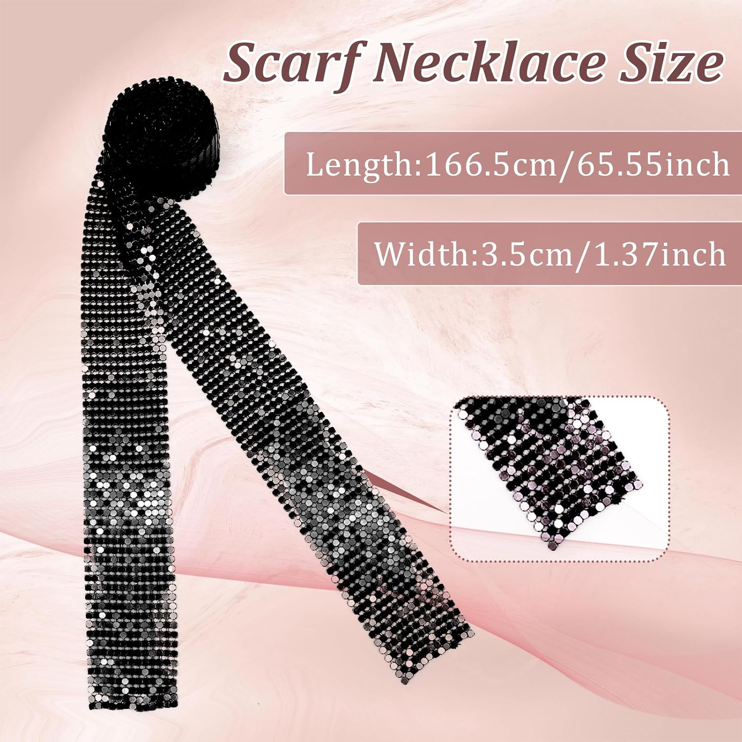 Sequin Tie for Women, Long Skinny Neck Tie Sparkly Girl Scarf Necklace for Women's Accessories Party Cosplay Daily