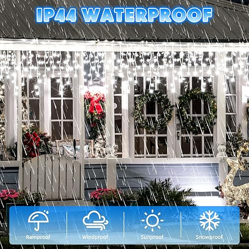 Miniatura 4 de Luces LED de Navidad de 132 pies para exteriores, extra largas, 8 modos, impermeables, con 240 gotas, guirnalda de luces colgantes con control