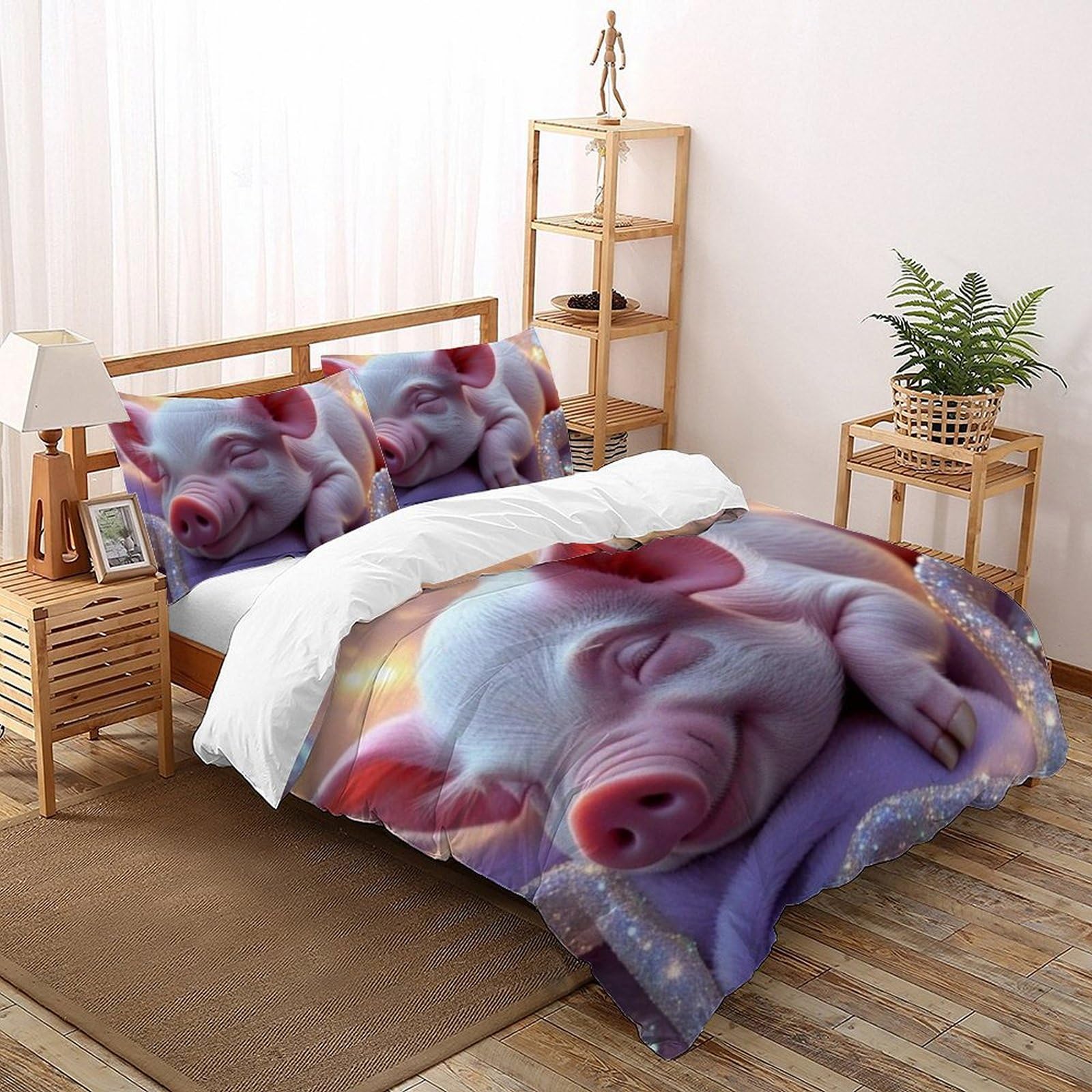 Linge de lit cochon 3D en microfibre premium avec 2 taies d'oreiller