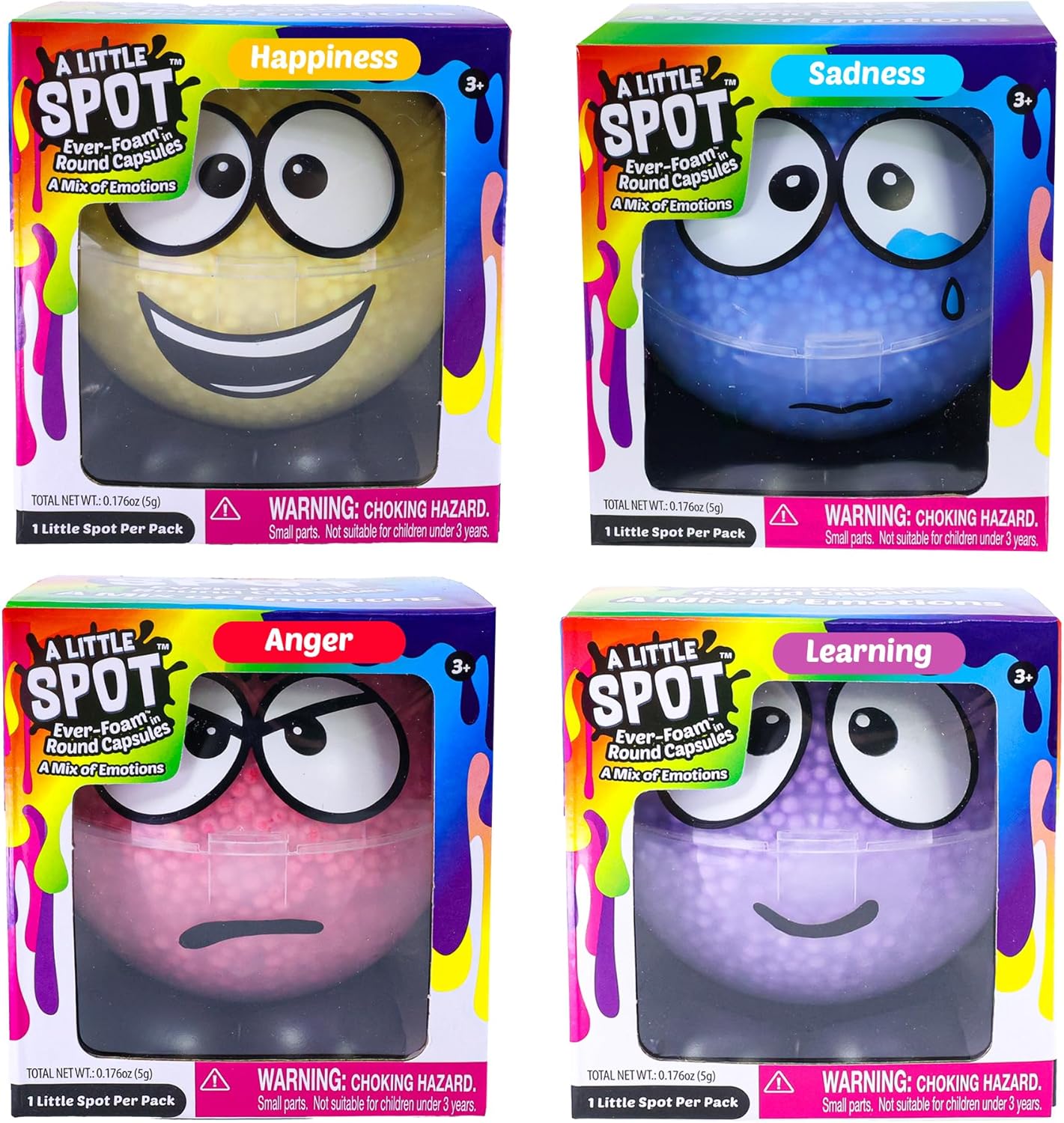 A Little Spot Ever Foam Moldable Capsules Pack, 4 Social Emotional Learning Sensory Toys for Kids, Never-Dry Foam Slime Fidget Toys for Calm Down Play, Classroom or Travel Toy, Ages 3+