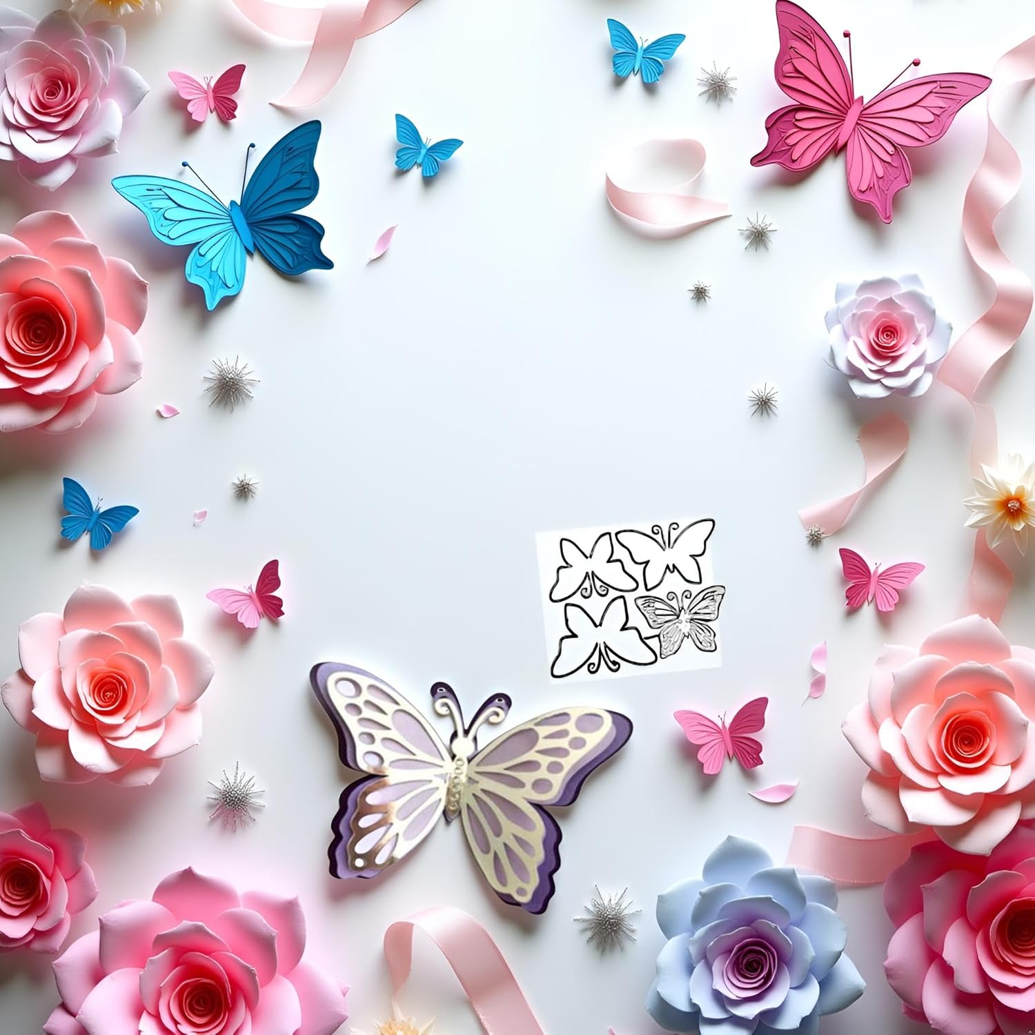 4 Butterfly Die Cuts for Card Making, Strip Frame Cutting Dies for Card Making3D Layered Wedding Invitation Cutting Dies Cut Stencils DIY Scrapbooking Decorative Embossing Paper Making Templated