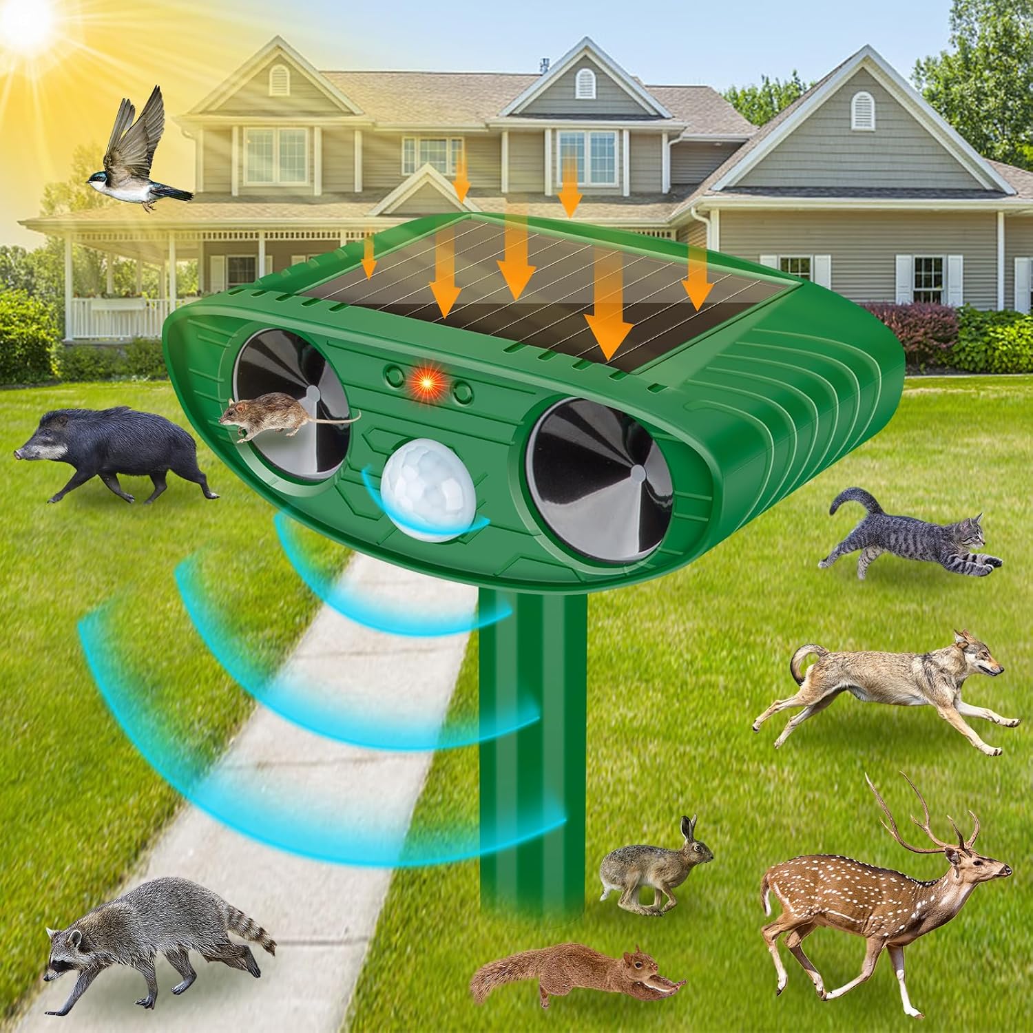 Ultrasonic Animal Repellent Outdoor,2026 Deer Repellent Devices Solar Animal Repeller with Motion Sensor Waterproof Racoon Repellent Outdoor,Squirrel Repellent Ultrasonic Solar for Yard Garden(2 Pack)