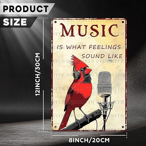 Miniatura 4 de Letrero de hojalata de pájaro vintage con texto en inglés "Music Is What Feelings Sound Like Retro Wall Art Wall Art Funny Bird Lovers Poster Indoor
