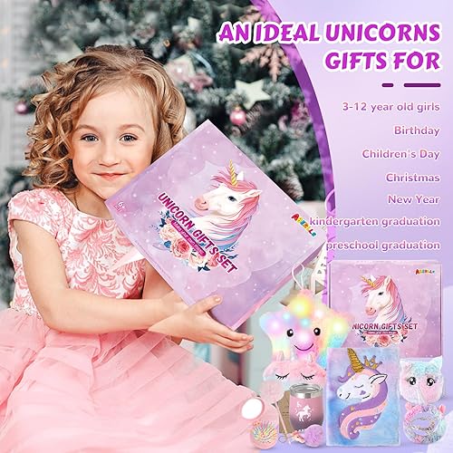 Miniatura 7 de Regalos de unicornios para niñas de 5, 6, 7, 8, 9 y 10 años, juguetes de unicornio para niños con almohada de estrella de felpa iluminada, diario,