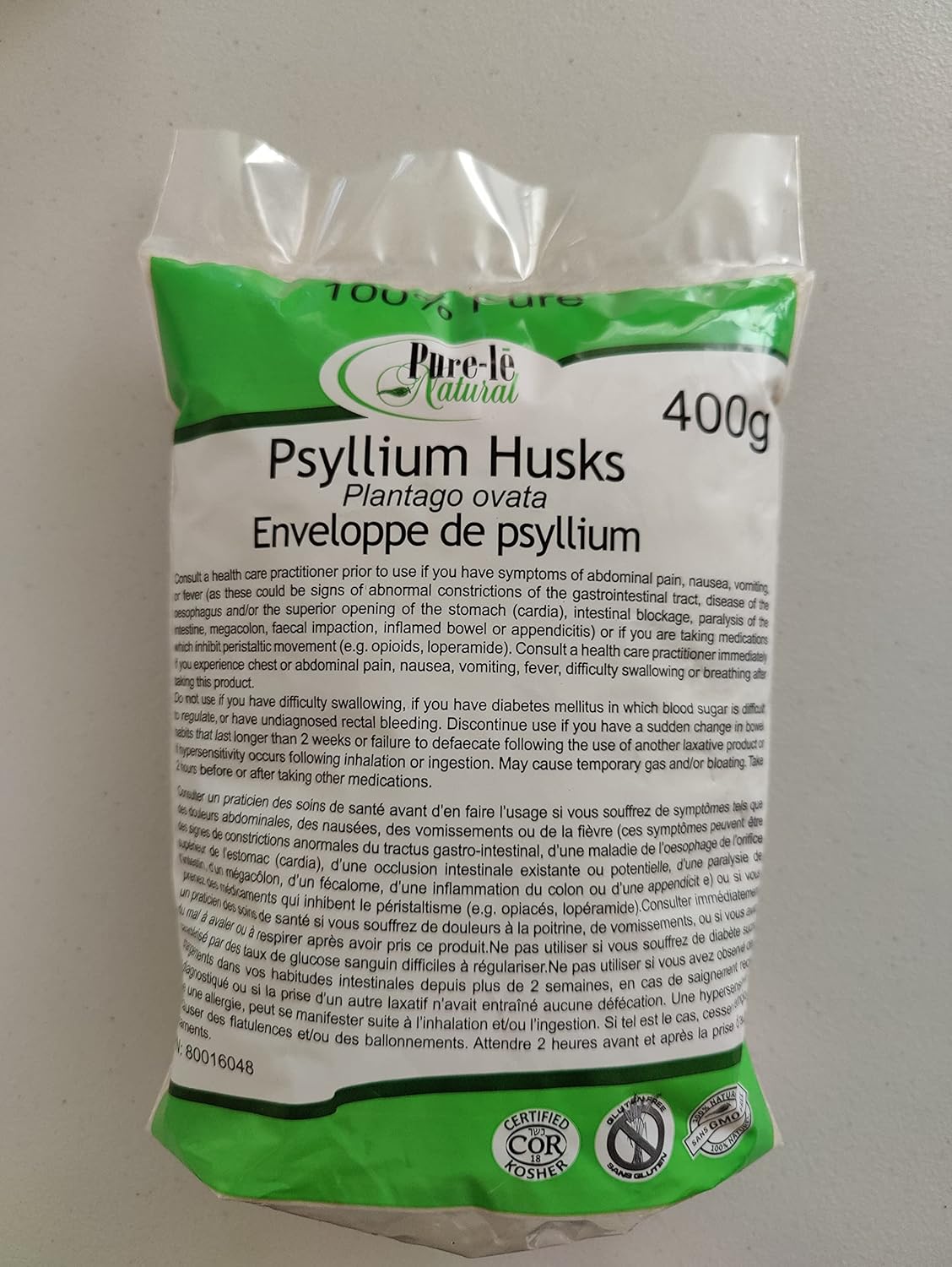 100 Pure Psyllium Husks Whole 400g. All Natural Product Ultra