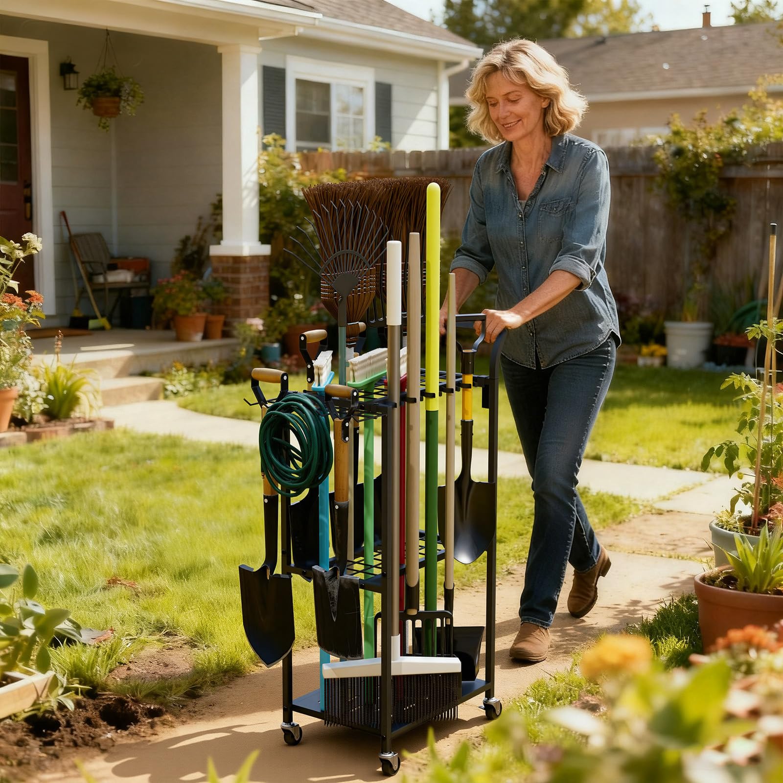Faesun Garden Tool Organizer with Wheels, Heavy Duty Rolling Yard