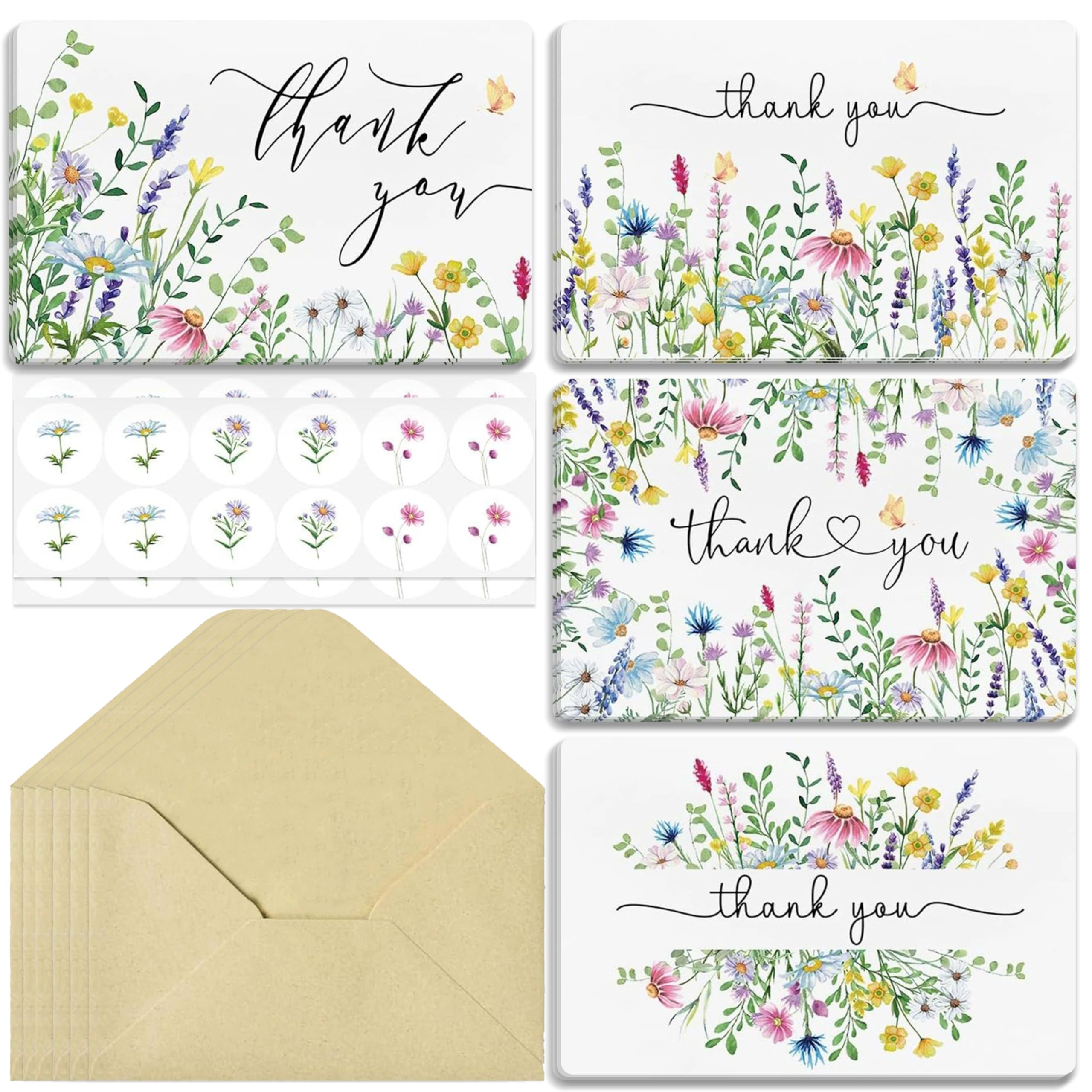 Nybrax 36 Pack Floral Thank You Cards, Floral Thank You Cards with Envelopes, Cards and envelopes, Greeting Card, thank you cards multipack, for Teachers, Wedding, Graduation, Family, Birthday, DIY