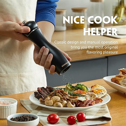 Miniatura 2 de KucheCraft Molinillo de pimienta de madera recargable, molinillo de pimienta de madera de haya de alta calidad con molinillo de cerámica ajustable,