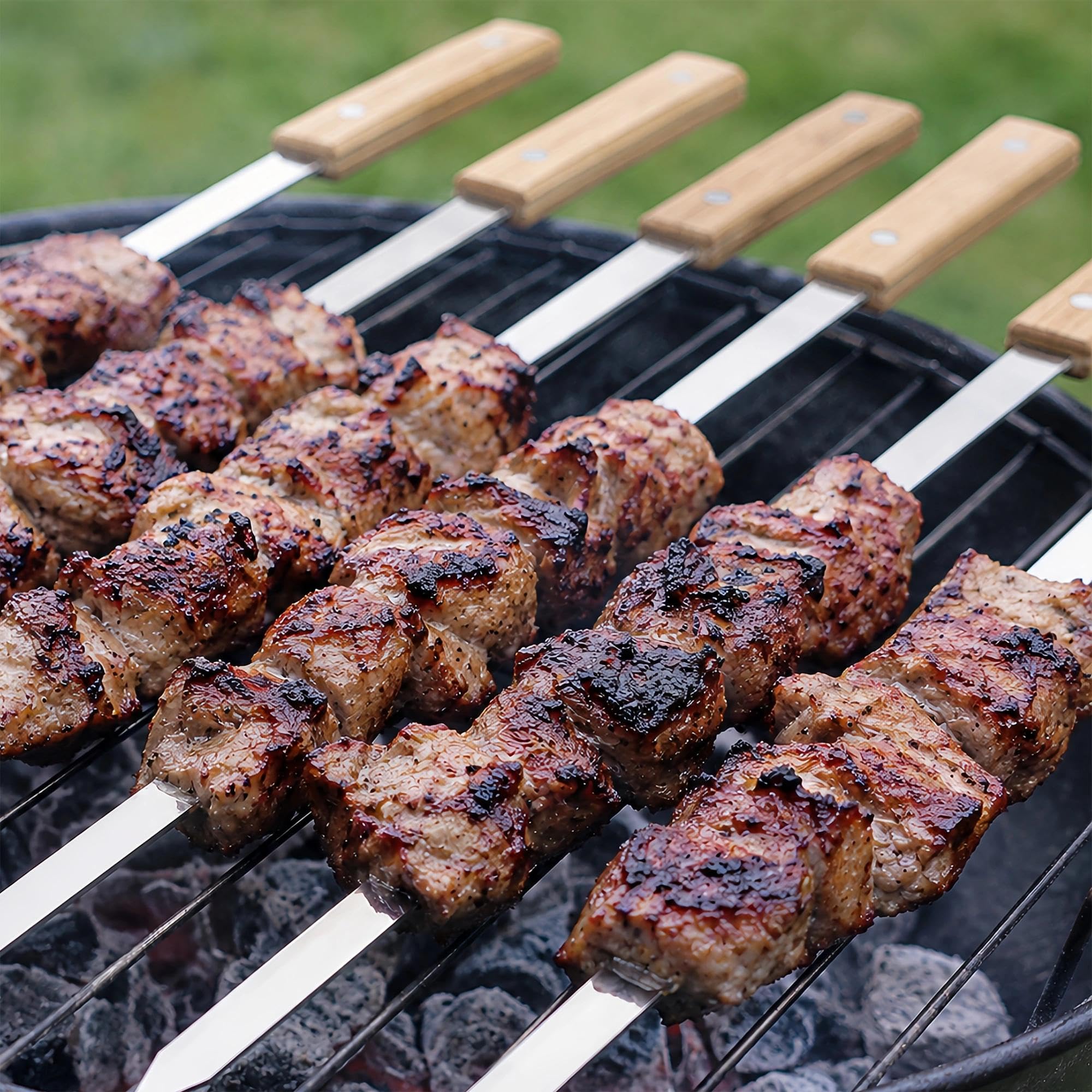 IMEEA Grillspieß 60cm Kebab Grill Spieße Edelstahl Schaschlikspieße10 Stück