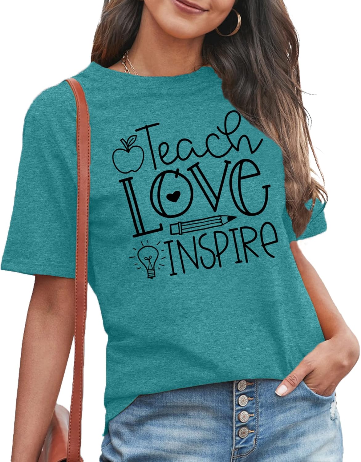 MAIHUN Womens Teacher Life Shirt Teach Love Inspire Tshirt Teach Tee Tops - Image 2