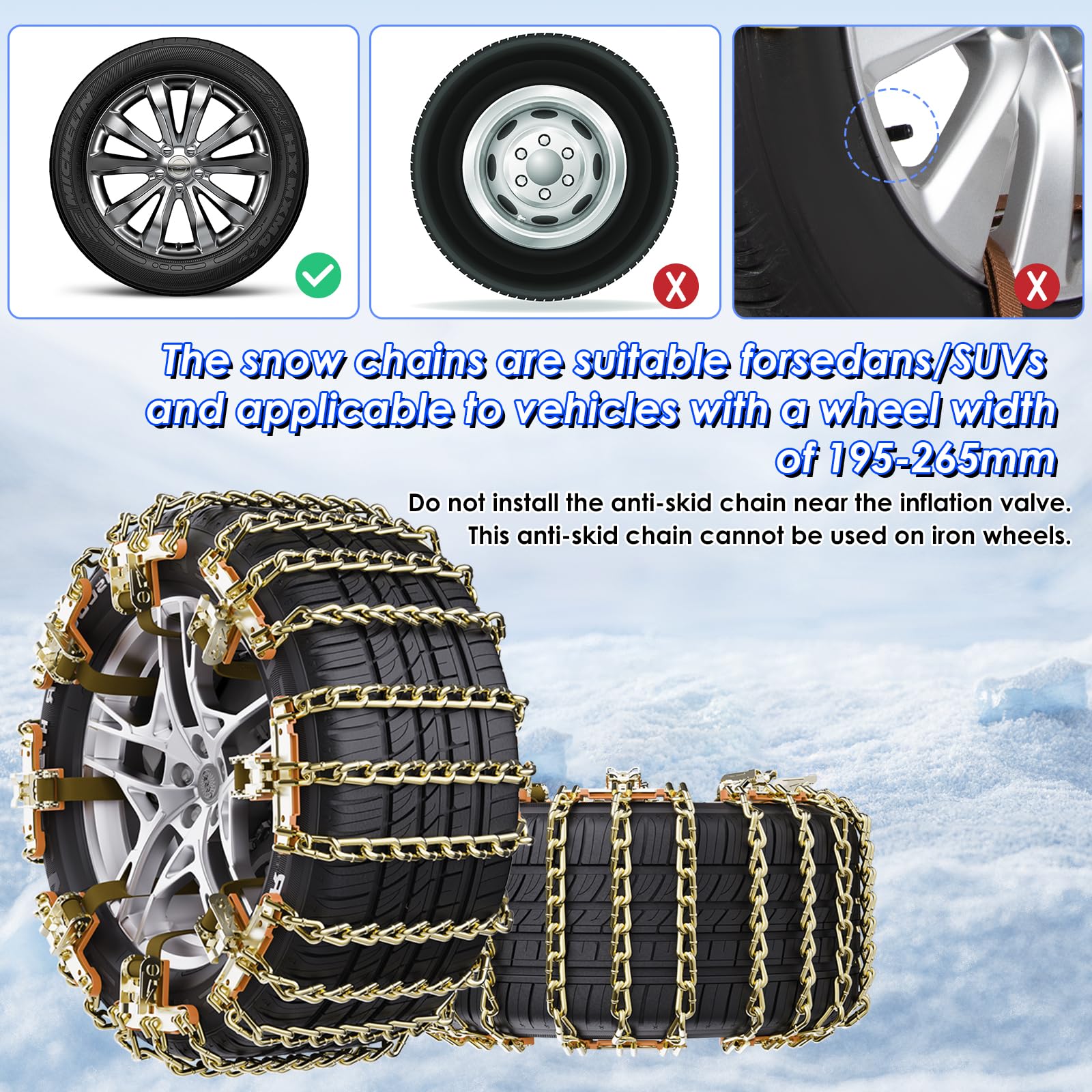 Catene da Neve Universali Facili da Montare, kit Versatile da 6 Per Tutti I Tipi di Veicoli, Installazione Semplice & Durata, Catene per Pneumatici da Neige (195Mm-255Mm)