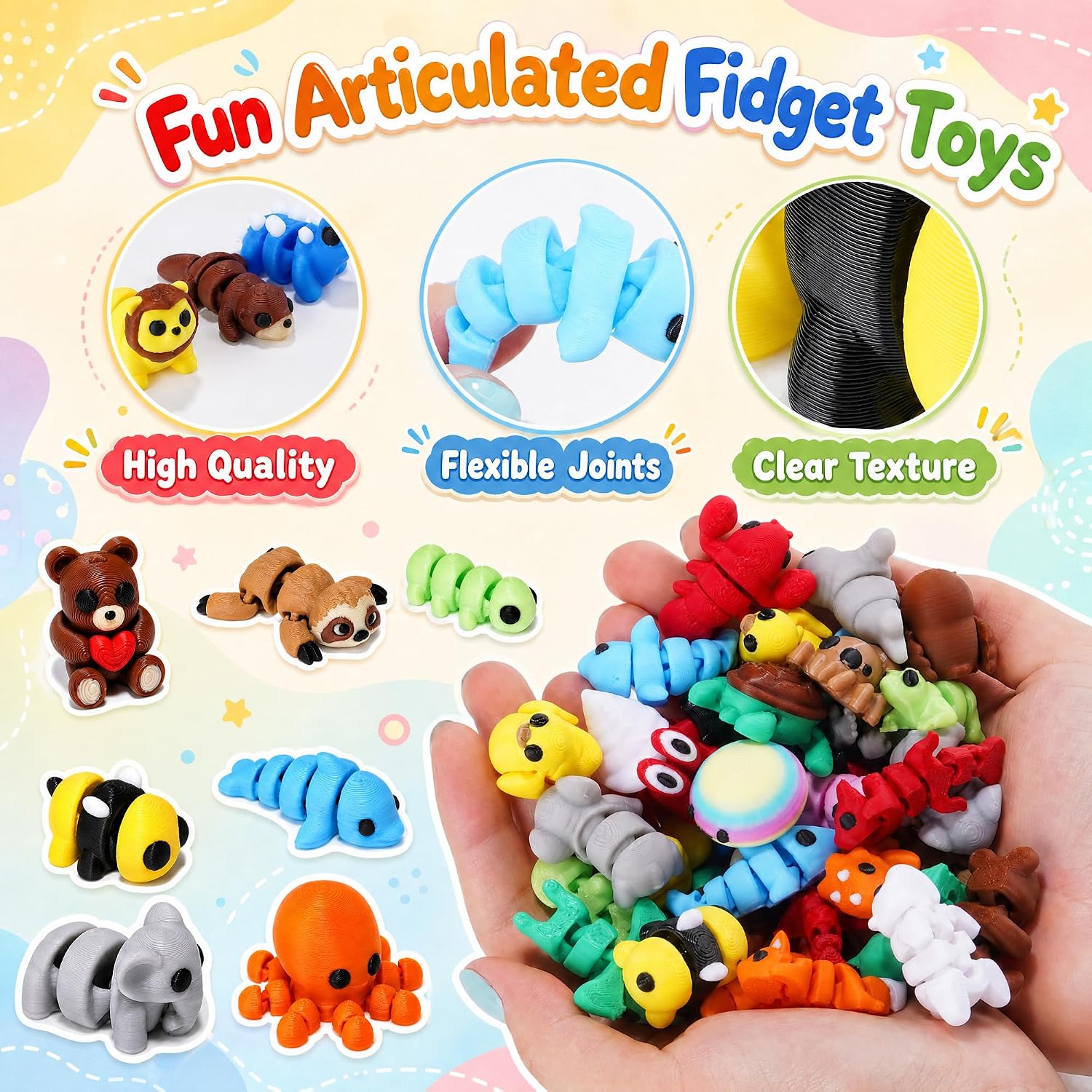 200 Pcs 3D Printed Animals, Mini 3D Figures Set Small Animal Articulated image 2
