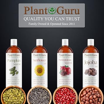 Plant Guru Pumpkin Seed Oil 32 oz. Virgin, Unrefined Cold Pressed 100% Pure Natural Ideal for Skin, Face, Body, and Hair Moisturizer. Great for DIY Creams, Lotions, and Lip Balms.