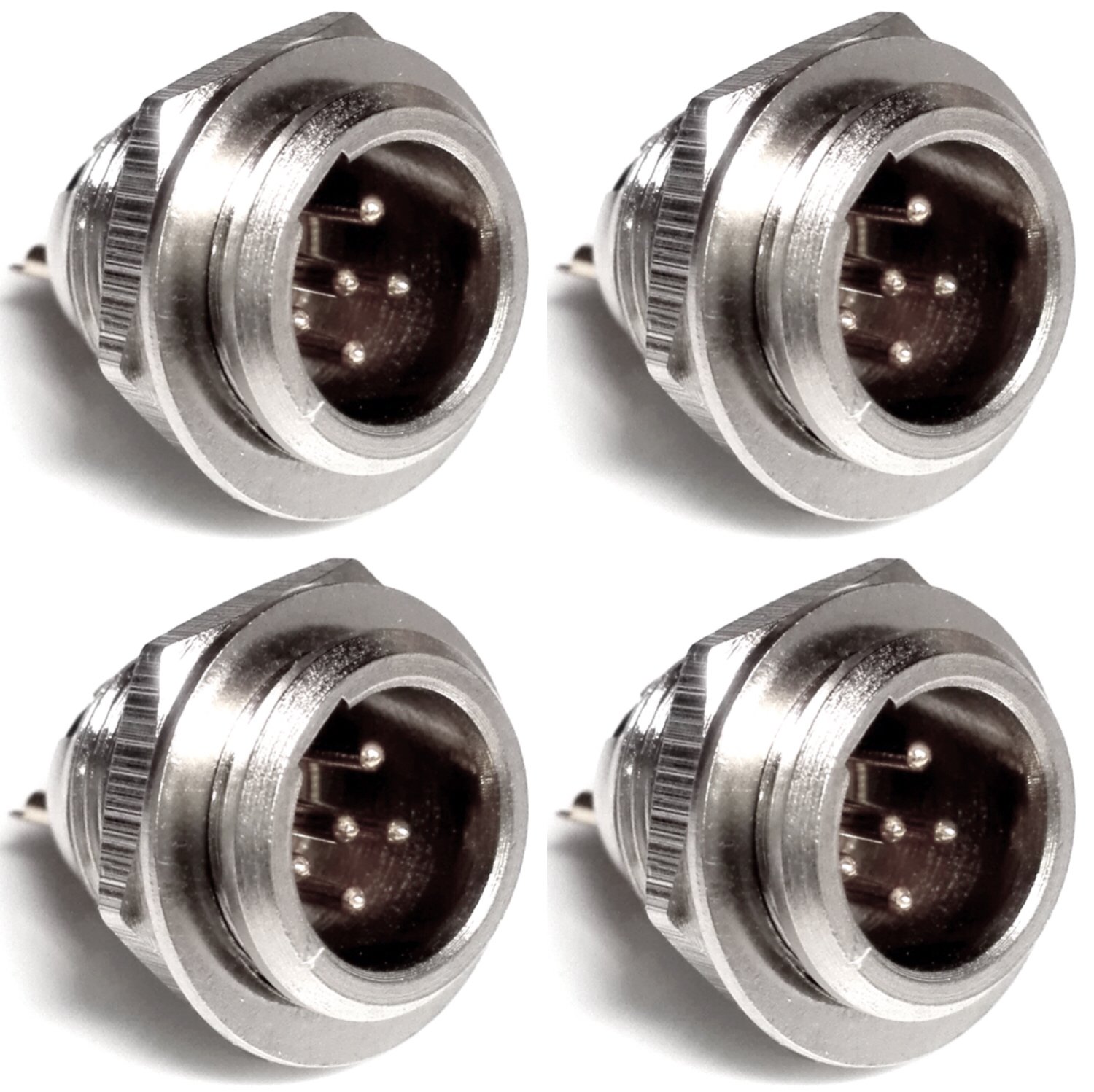 CESS 5-Pin Mini XLR Socket, Mini XLR Connector, Screw and Nut Panel Mount, Solder Type, Nickel-Plated Base and Housing, Gold-Plated Pins, 4 Pack