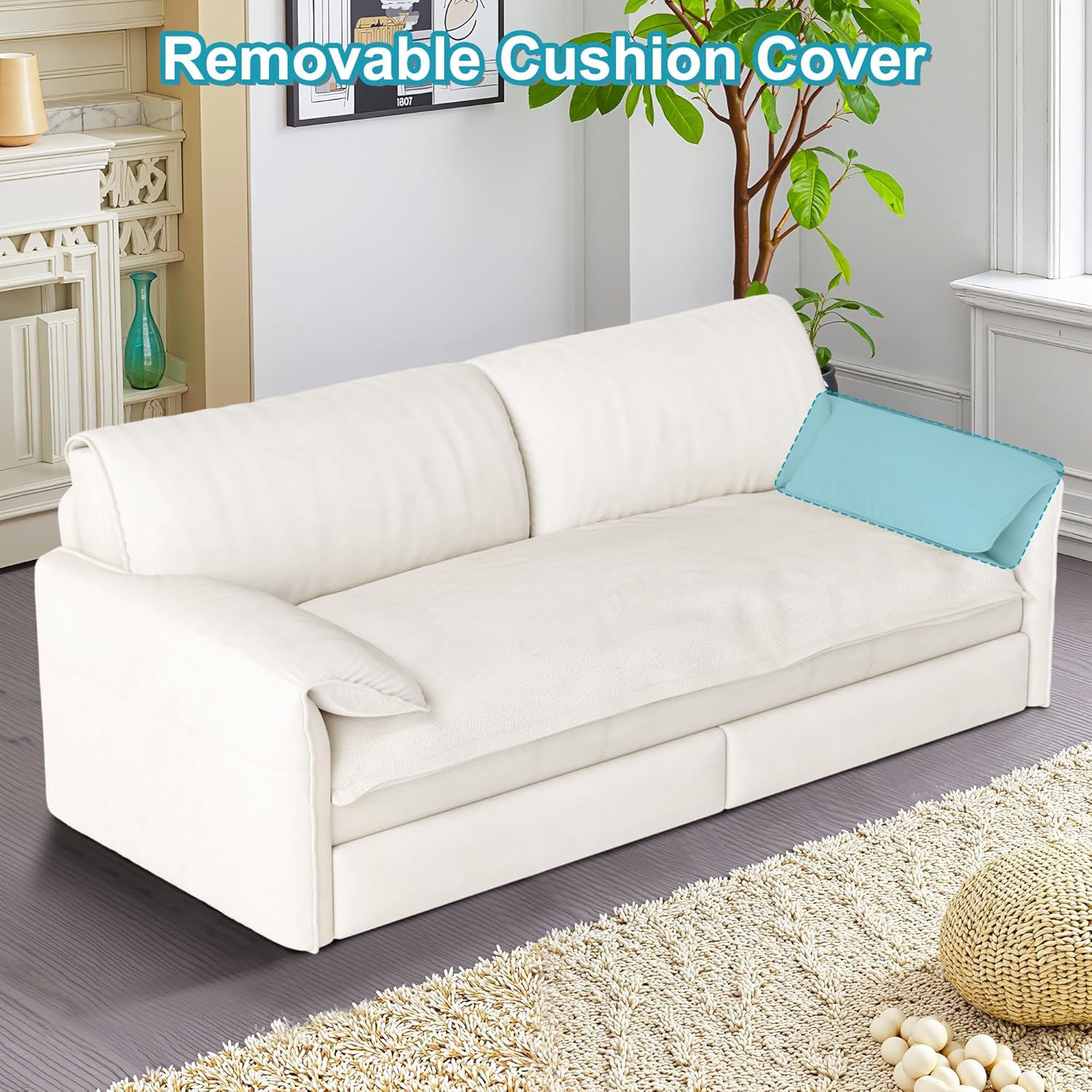 Queen Size Sleeper Sofa Bed, 3 in 1 Convertible Pull Out Couch 66 Inch Velvet Loveseat Sofa Couch Bed with Side Pockets for Apartment，Bedroom, Living Room, Beige