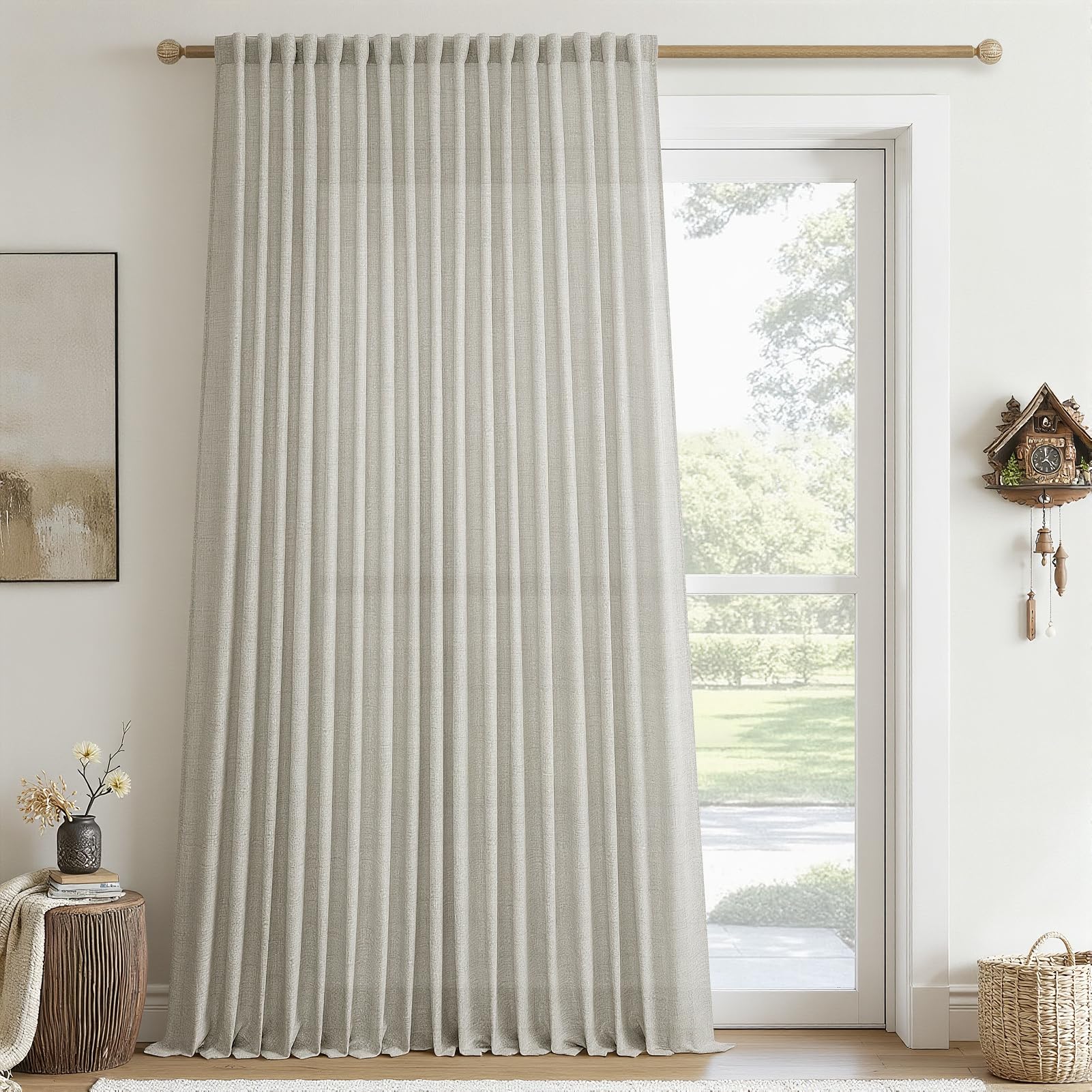 CUTEWIND Gardinen Leinenoptik Vorhang mit Kräuselband Halbtransparent Vorhänge Wohnzimmer Schlafzimmer Kinderzimmer Modern