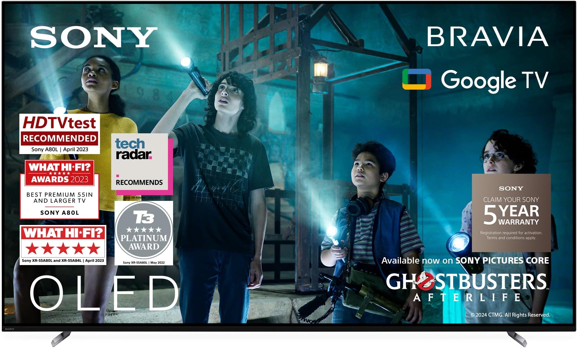 BRAVIA XR, XR-55A80L, 55 Inch, OLED, Smart TV, 4K HDR, Google TV, ECO PACK, BRAVIA CORE, Perfect for PlayStation5, Metal Flush Surface Design, 5 Year Warranty