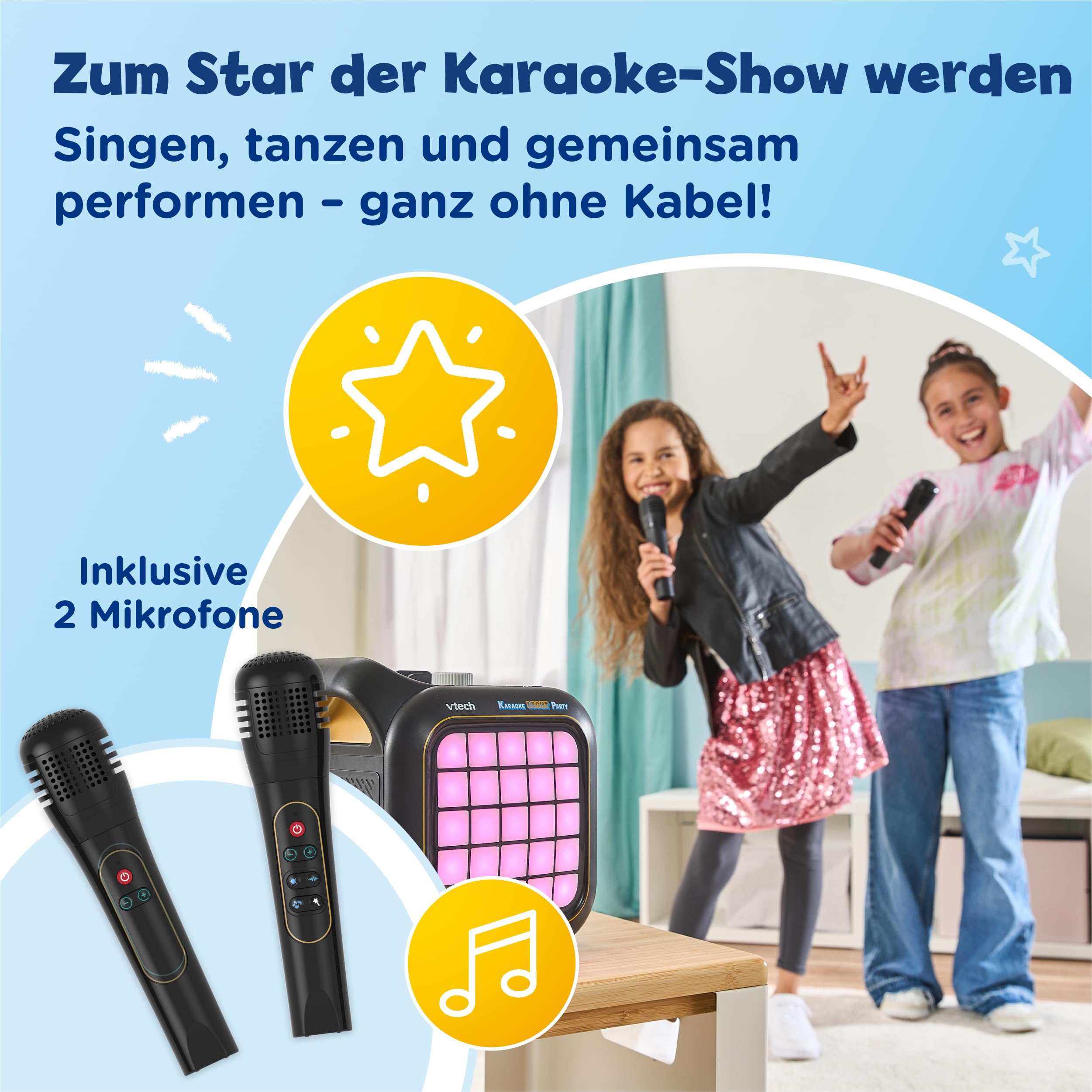VTech Karaoke Light Party - Bluetooth-Karaoke mit 2 Mikrofonen