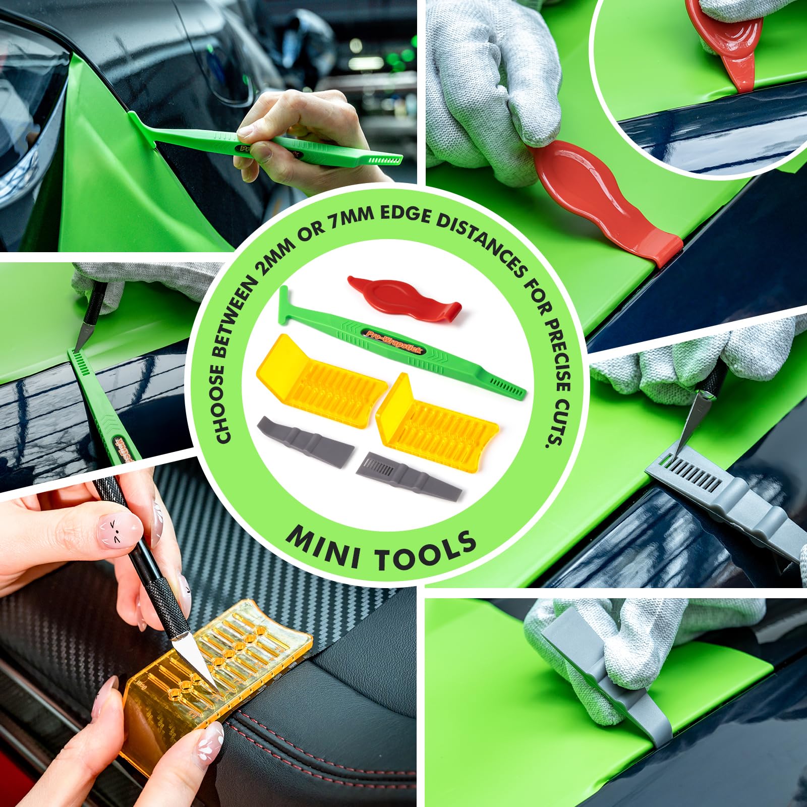FOSHIO Kit d'outils en vinyle sans couteau de 50 m pour voiture - Contient 4 aimants pour enroulement de voiture, micro raclette, grattoir, raclette en feutre, gants, raclette, cutter pour film teinté