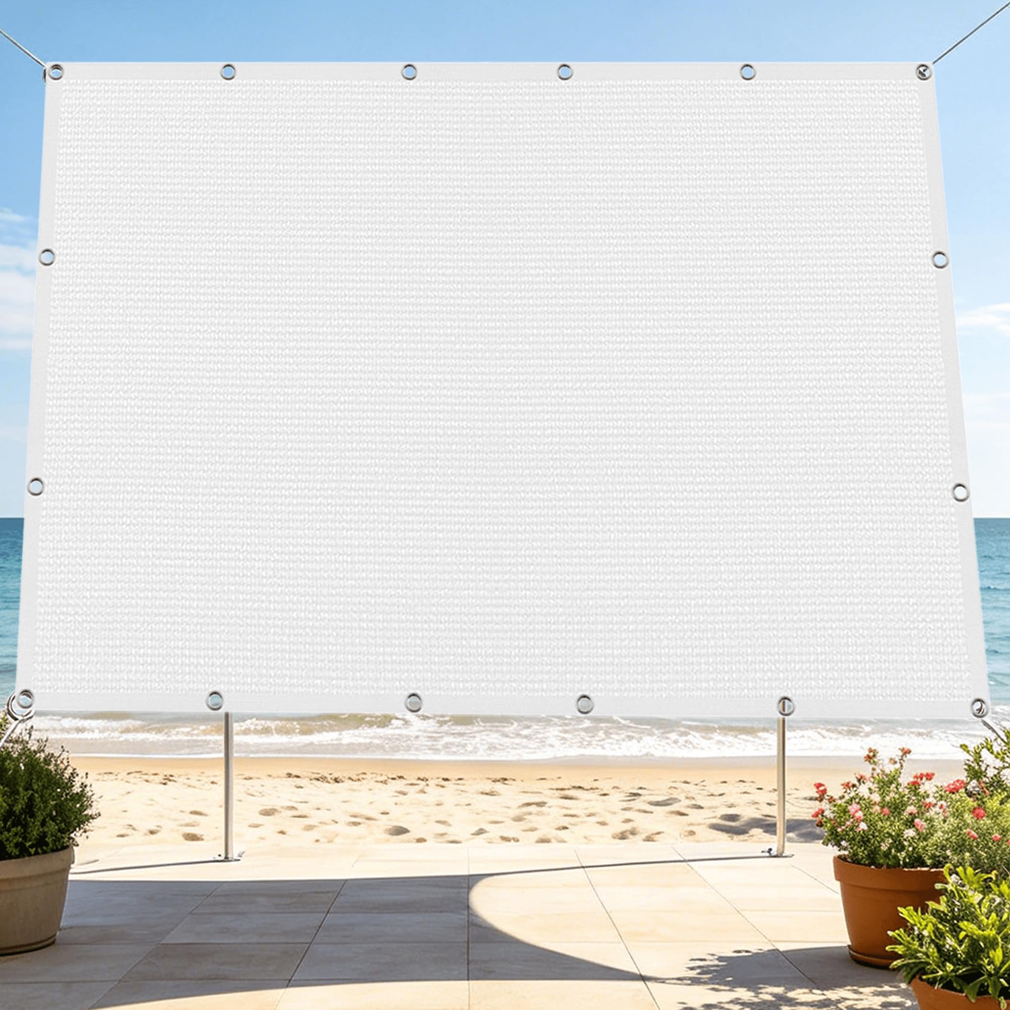 Filet d'ombrage 6.5 x 8 m blanc anti-UV avec œillets pour pergola et jardin