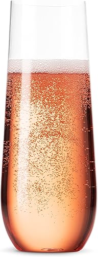 Vista 2 de Munfix Paquete de 24 copas de champán de plástico sin tallo, desechables, 9 onzas, vasos de plástico transparente para tostar, inastillables