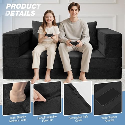 Miniatura 56 de Cama humana gigante para perro, cama 3 en 1 para perro de tamaño humano con funda de piel sintética lavable, cama grande plegable para mascotas con