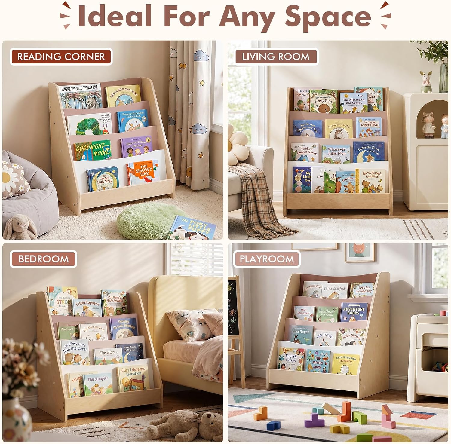 Montessori Kids Bookshelf, 4-Tier Colors Bookcase