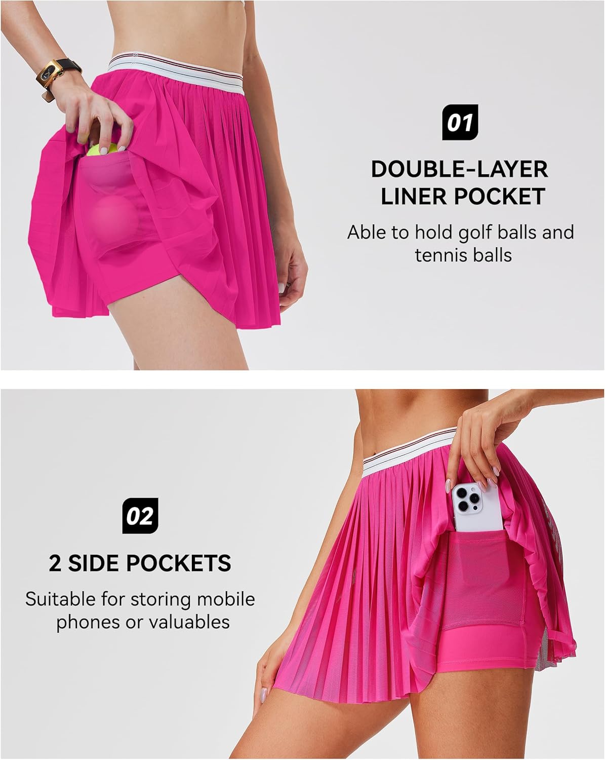 Mudere Tennis Skirt Set for Women Two Piece Golf Outfits High Waisted Pleated Athletic Skirt Outfits with Pockets - Image 4