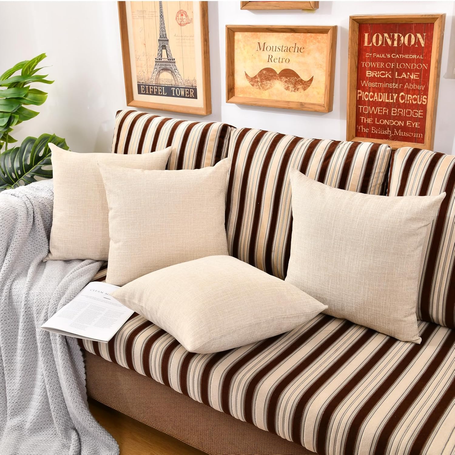 Decorative Throw Pillow Covers Light Khaki 16x16 Inch Cushion Covers Square Couch Pillow Case Set of 6