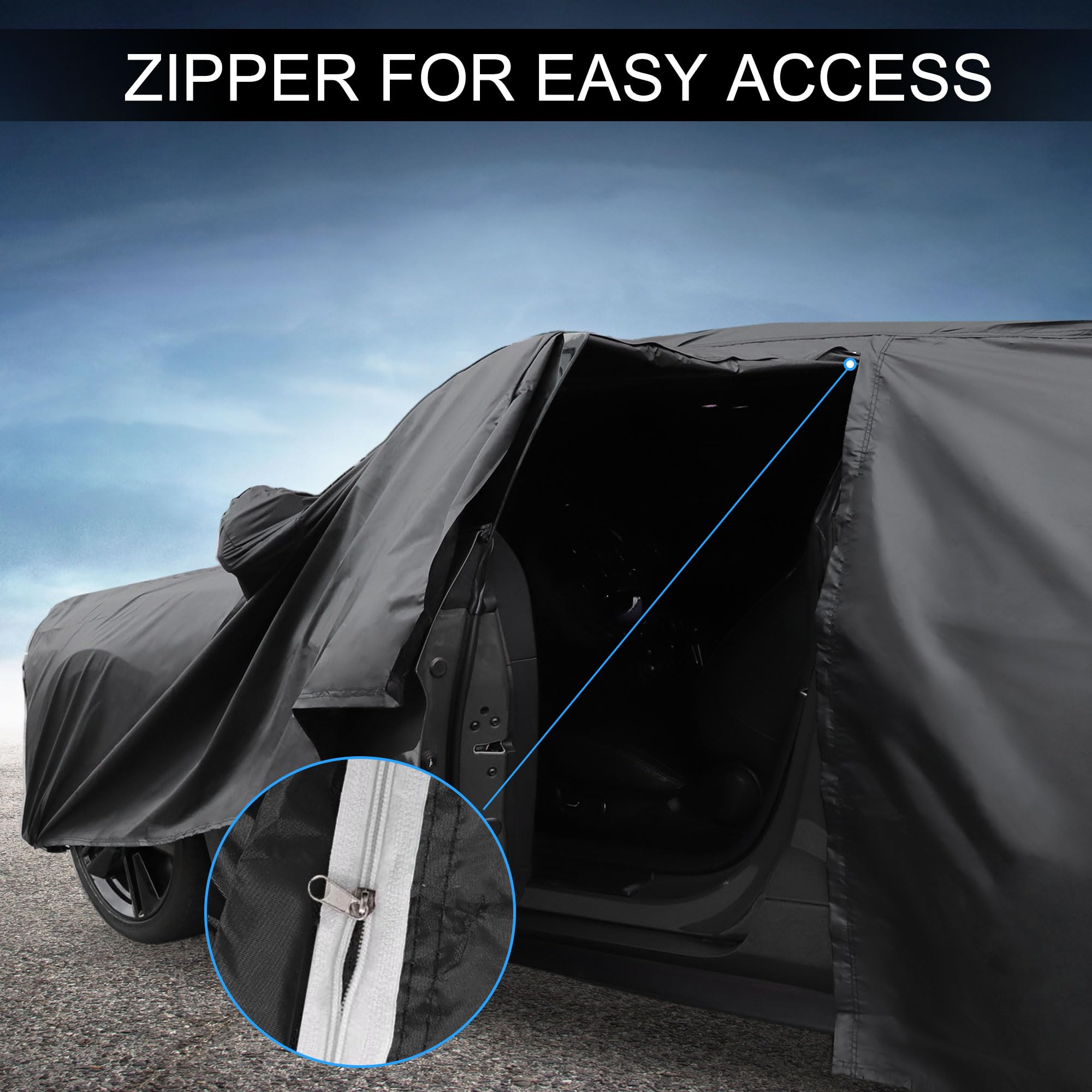 X AUTOHAUX Car Cover Outdoor Waterproof Sun Rain Snow Hail Protection with Left Side Door Zipper 210D-PU for — view 7