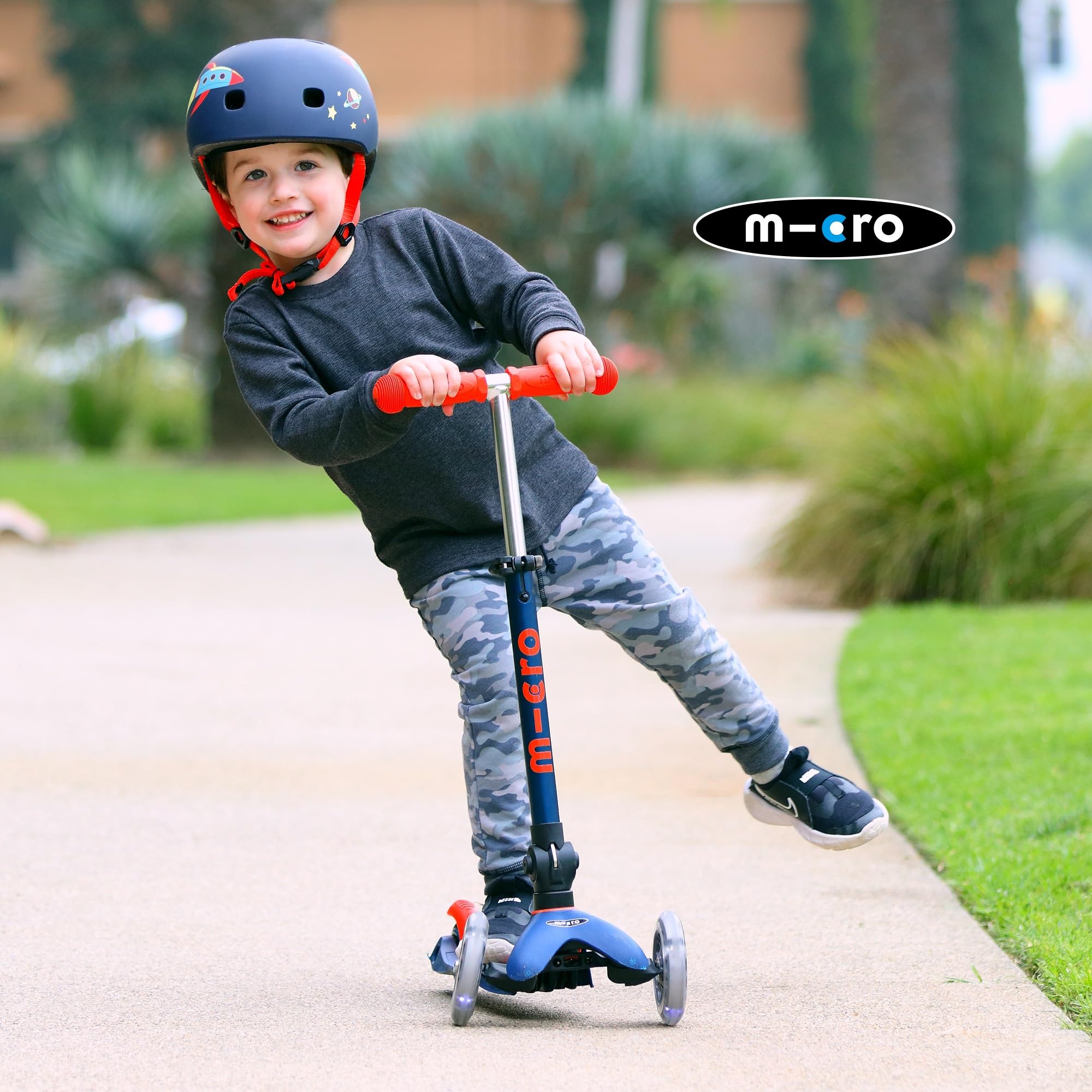 Mini Micro scooter Deluxe foldable LED navy blue