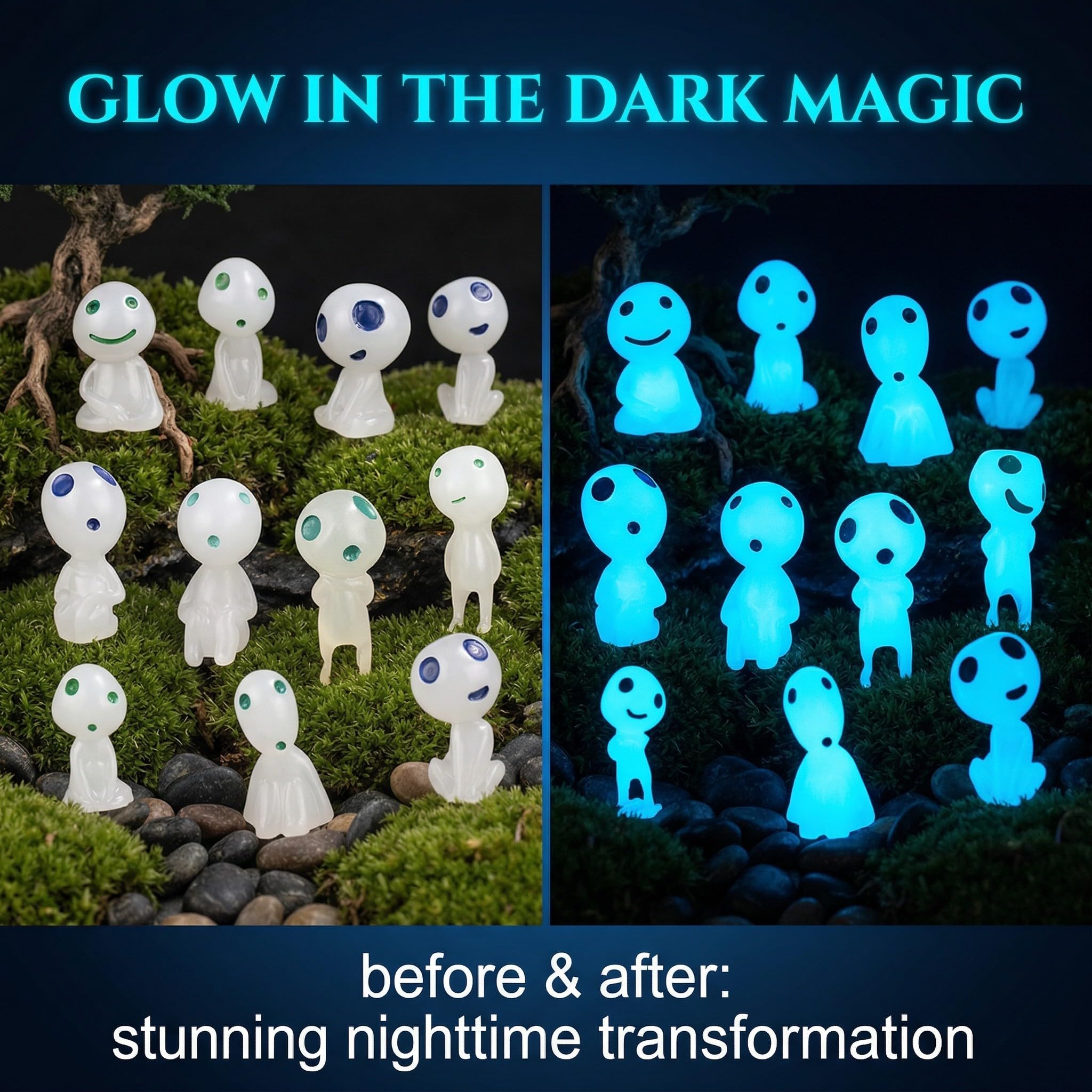 10 Pcs Halloween Mini Elfi Degli Alberi Fosforescenti, Elfi Degli Alberi Luminosi, Decorazioni da Giardino con Personaggi Princess Mononoke,Elfi Mononoke Resina per Prati,Accessori da Giardino