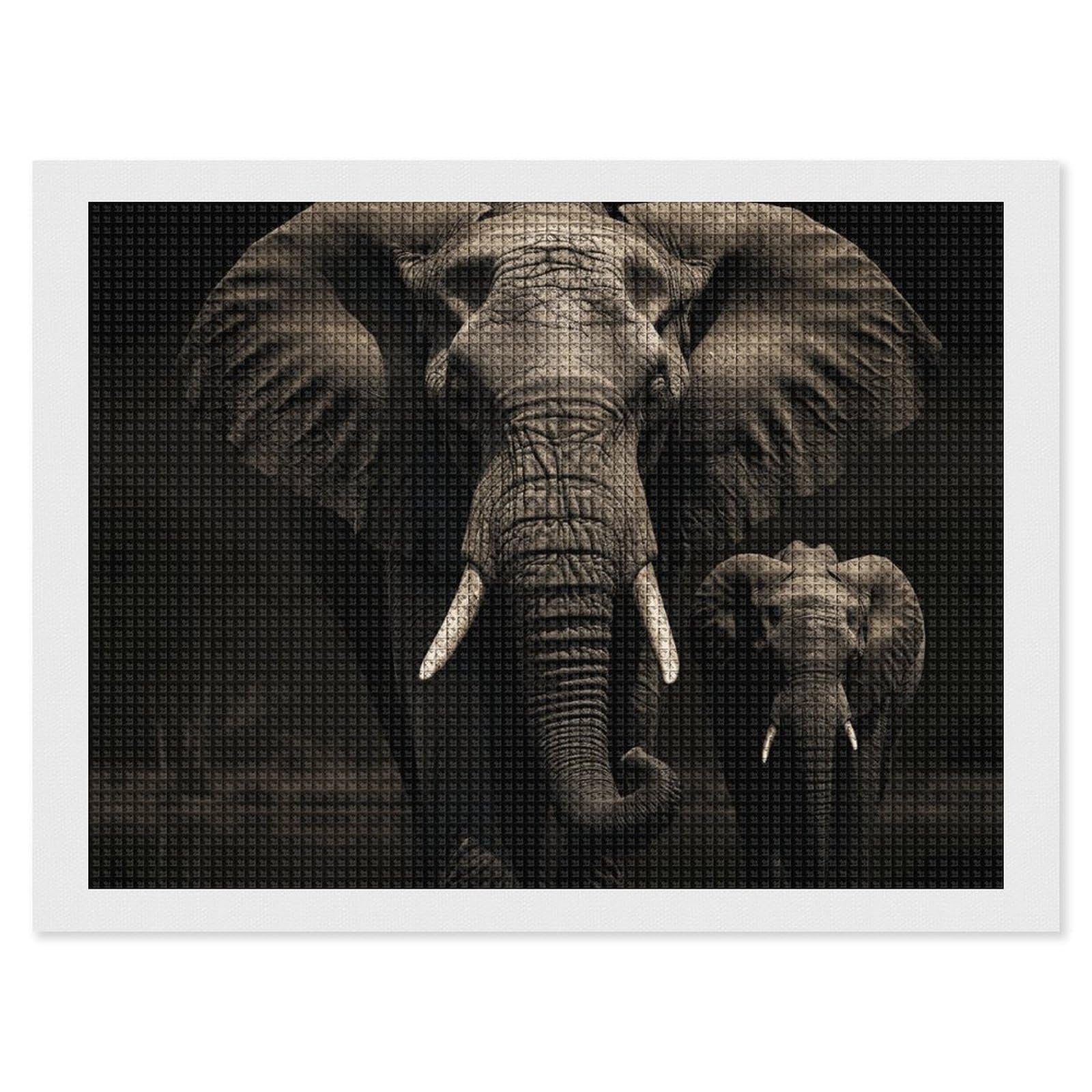 Elephant Black Diamond Art Kits for Adults, DIY 5D Diamonds Painting Kits for Beginner, Round Full Drill Diamond Dots Painting, 12"x16" Diamonds Pictures Gem Art and Crafts Wall Decor