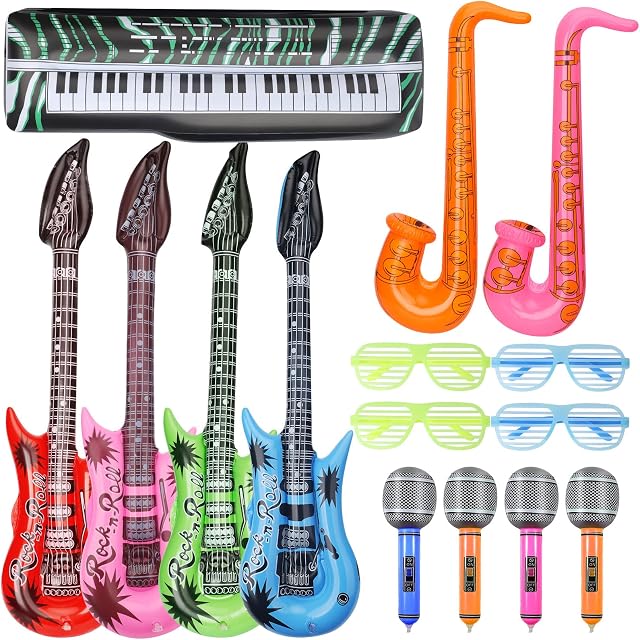 Musical Instrument Ballons Inflatable Toys, 70s 80s Disco Party Photo Booth Props Guitar Saxophone Microphone Balloons, Halloween Carnival Birthday Party Supplies Favors Decorations Accessories