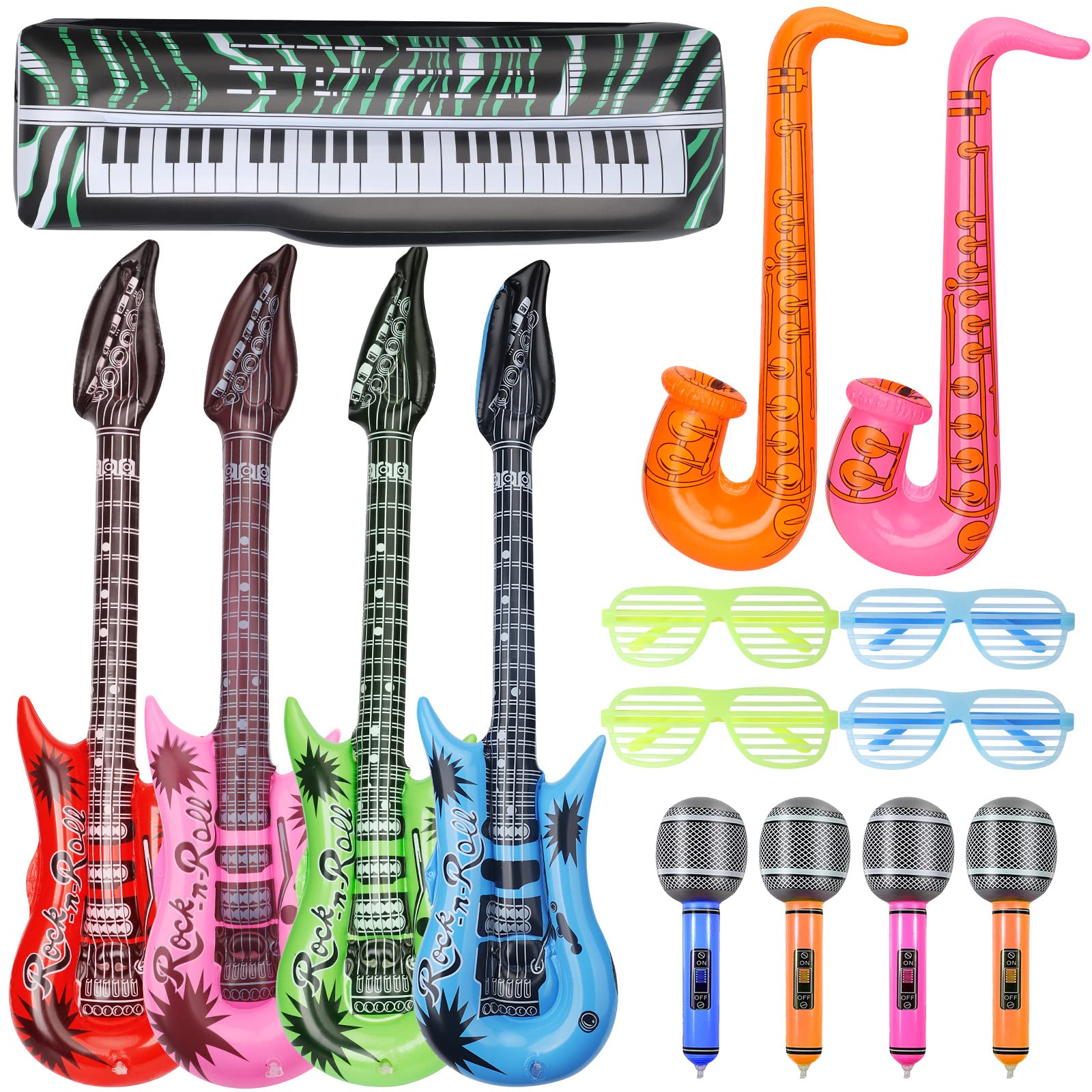 Lot De 4 Saxophones Gonflables Néon – Accessoires De Fête, Photobooth, Soirées Et Festivals, Couleurs Aléatoires