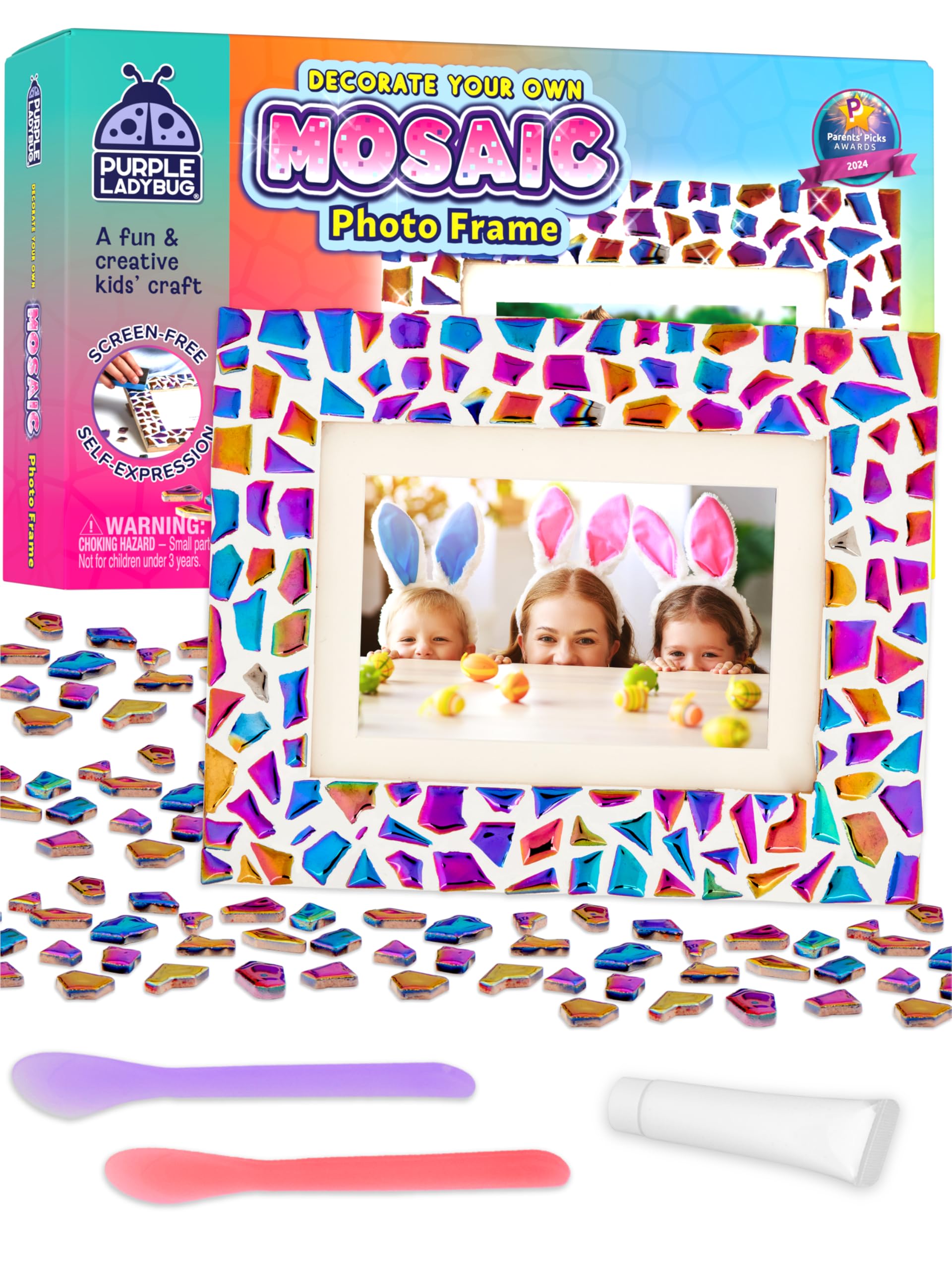 PURPLE LADYBUG Decorate Your Own Photo Frame Mosaic Kit - Mosaic Kits for Children Ages 6-12, Art and Crafts for Girls Ages 7-12, & Girls Birthday Presents