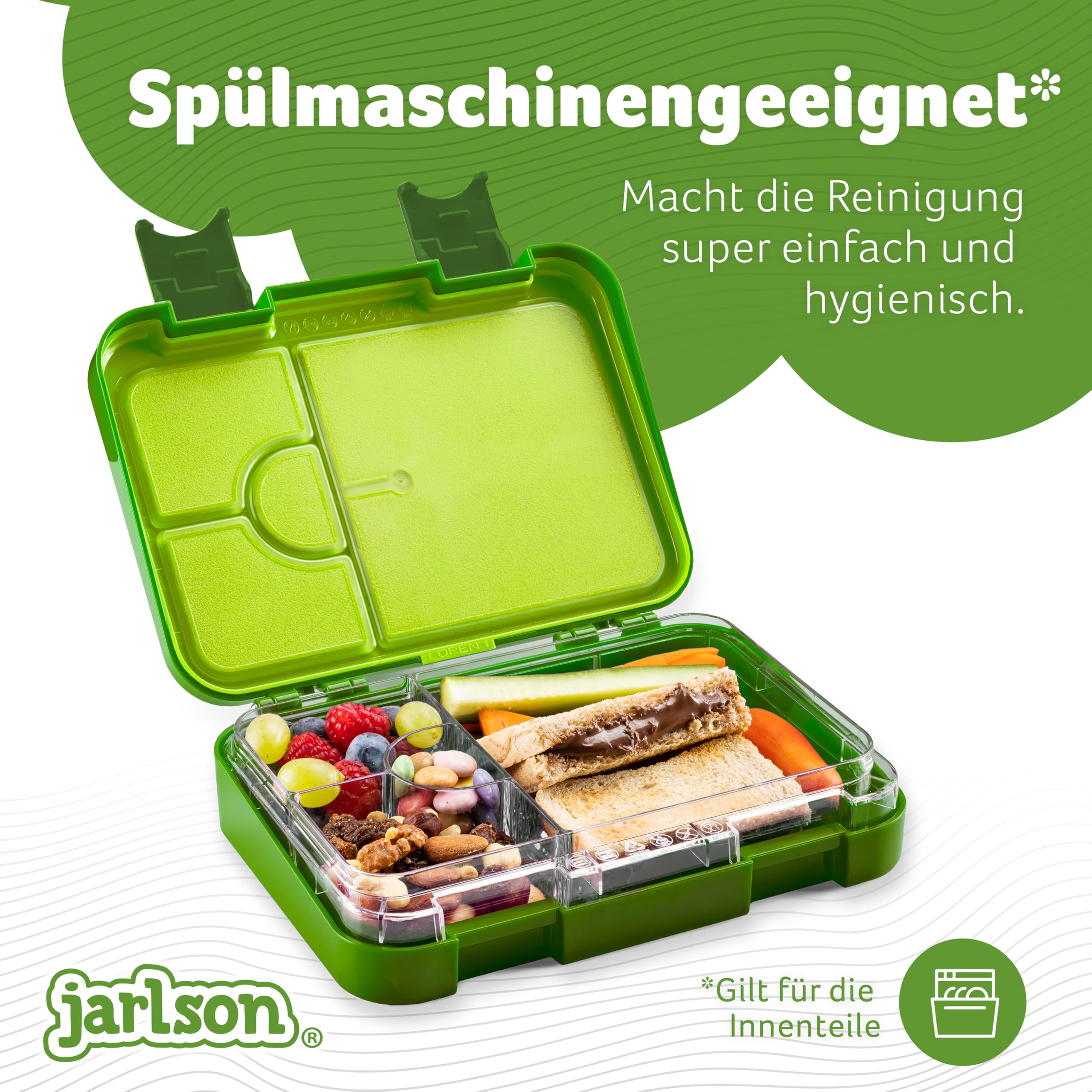 Jarlson® Lunch Box Bambini - Bento Box con 6 Scomparti - Porta Pranzo - Senza BPA - per la Scuola e l'asilo - 850ml