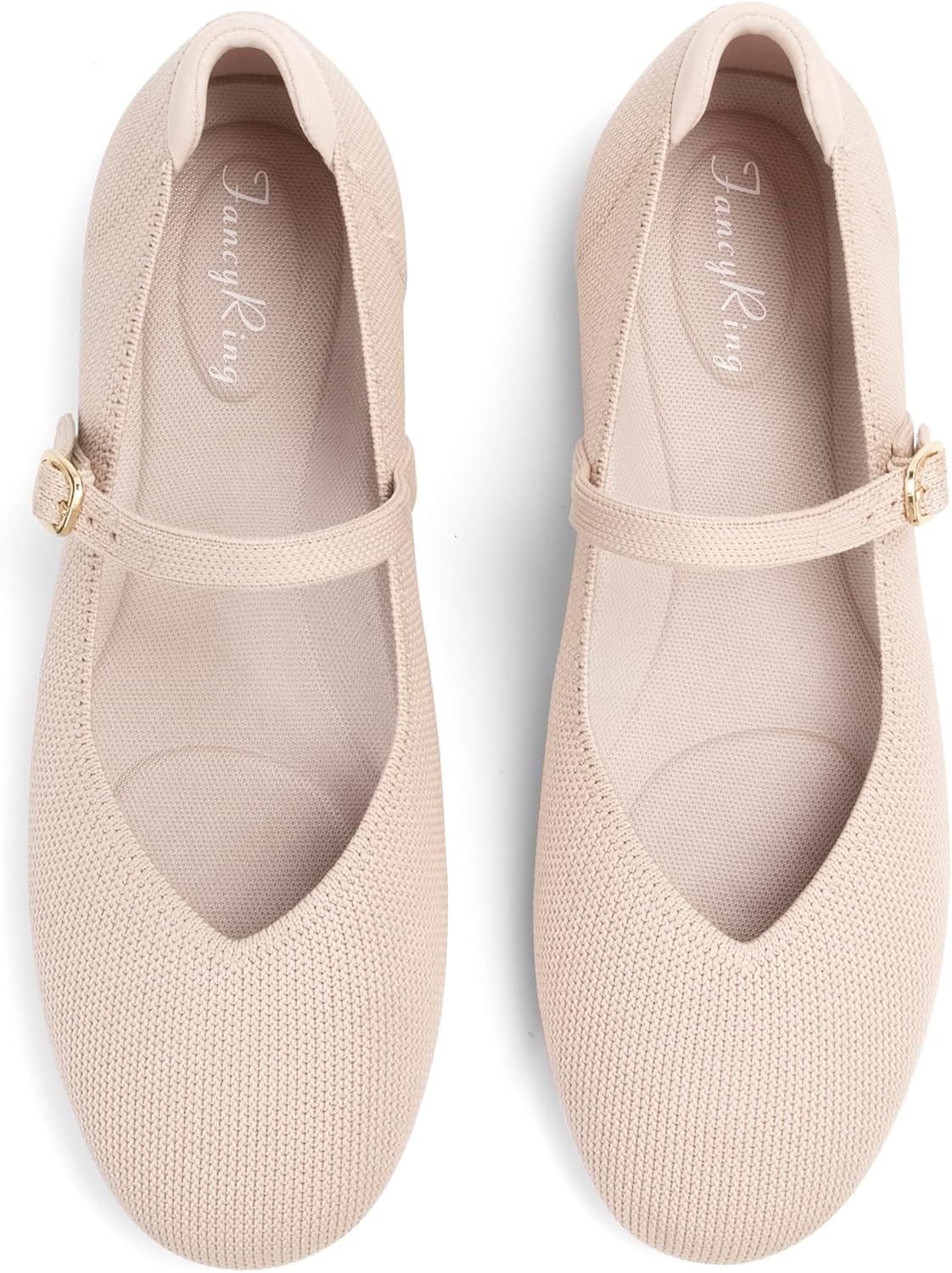 FancyRing Flats for Women Mary Jane Shoes Knit Round Toe Ballet Flats with Strap Womens Comfortable Work Flat